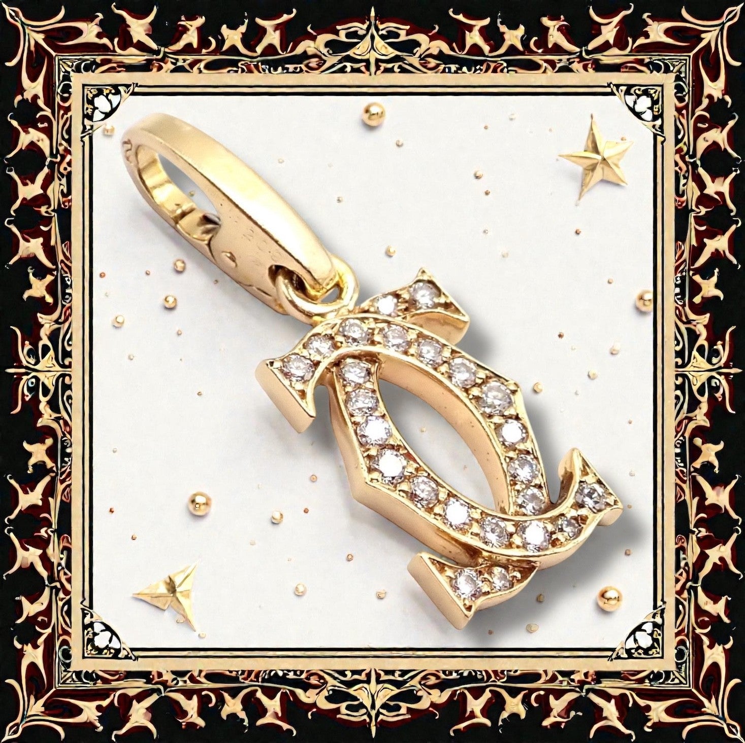 Authentic! Vintage Cartier 18k Yellow Gold Diamond Double C Charm Pendant | Fortrove