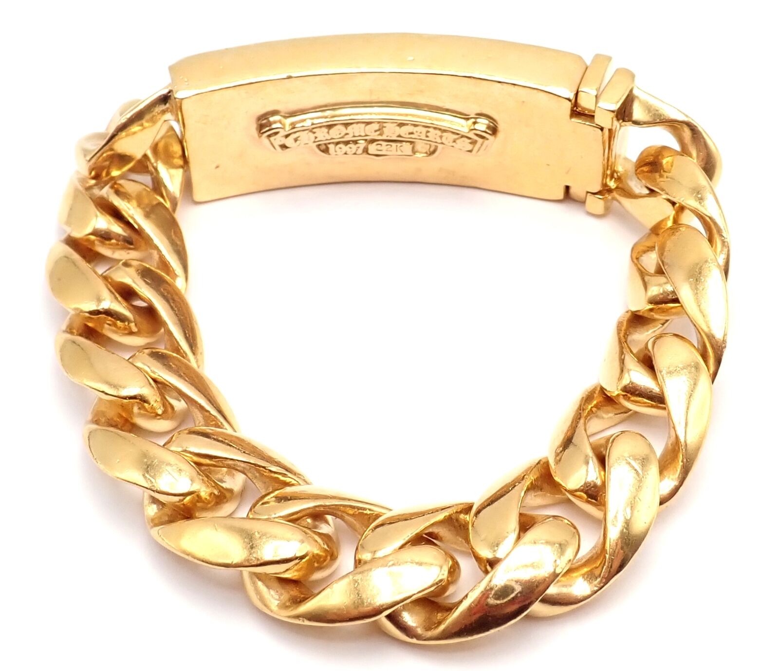 Vintage! Authentic Chrome Hearts 22k Yellow Gold Diamond Heavy Link ID Bracelet | Fortrove