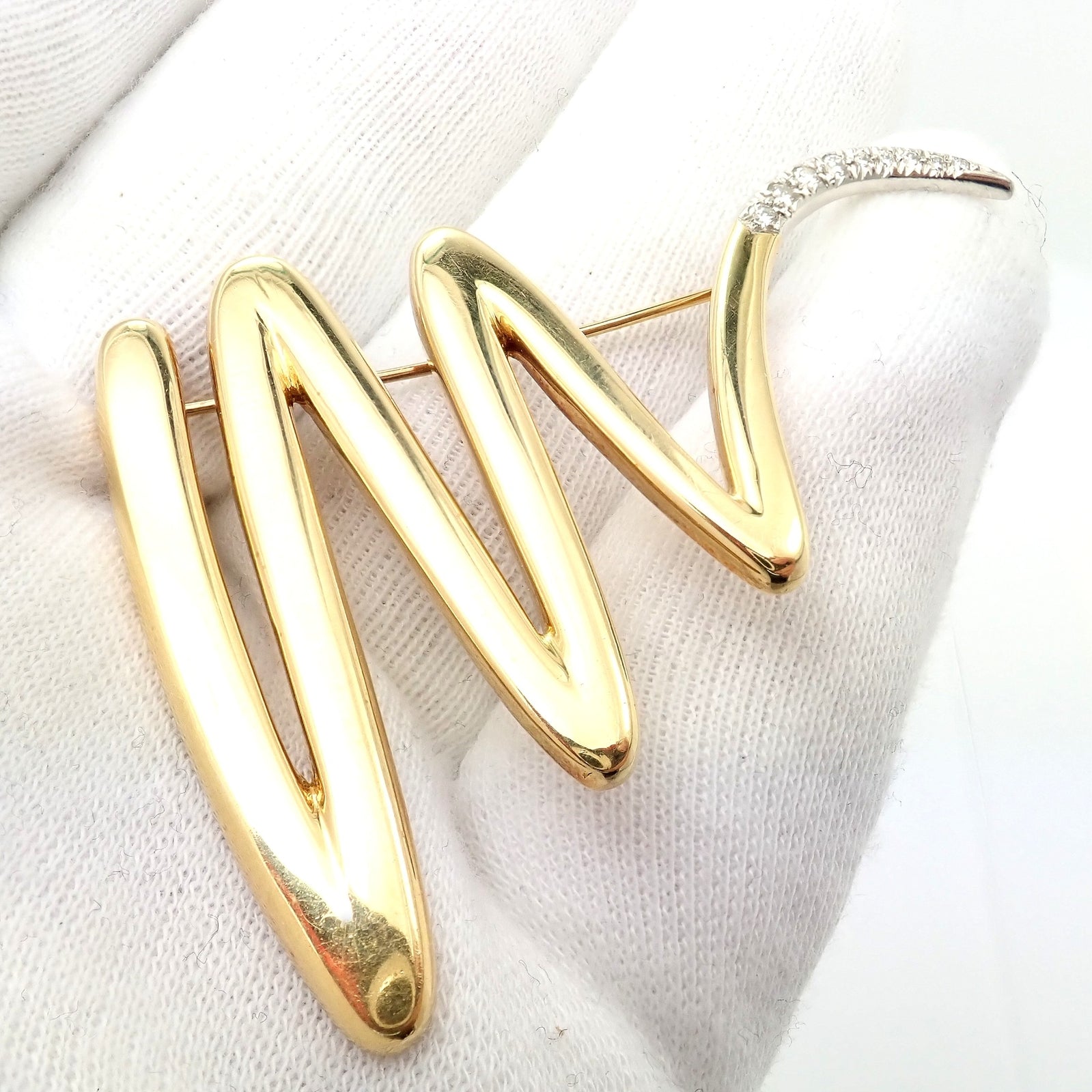 Tiffany & Co 18k Yellow Gold Platinum Picasso Diamond Large Squiggle Pin Brooch | Fortrove
