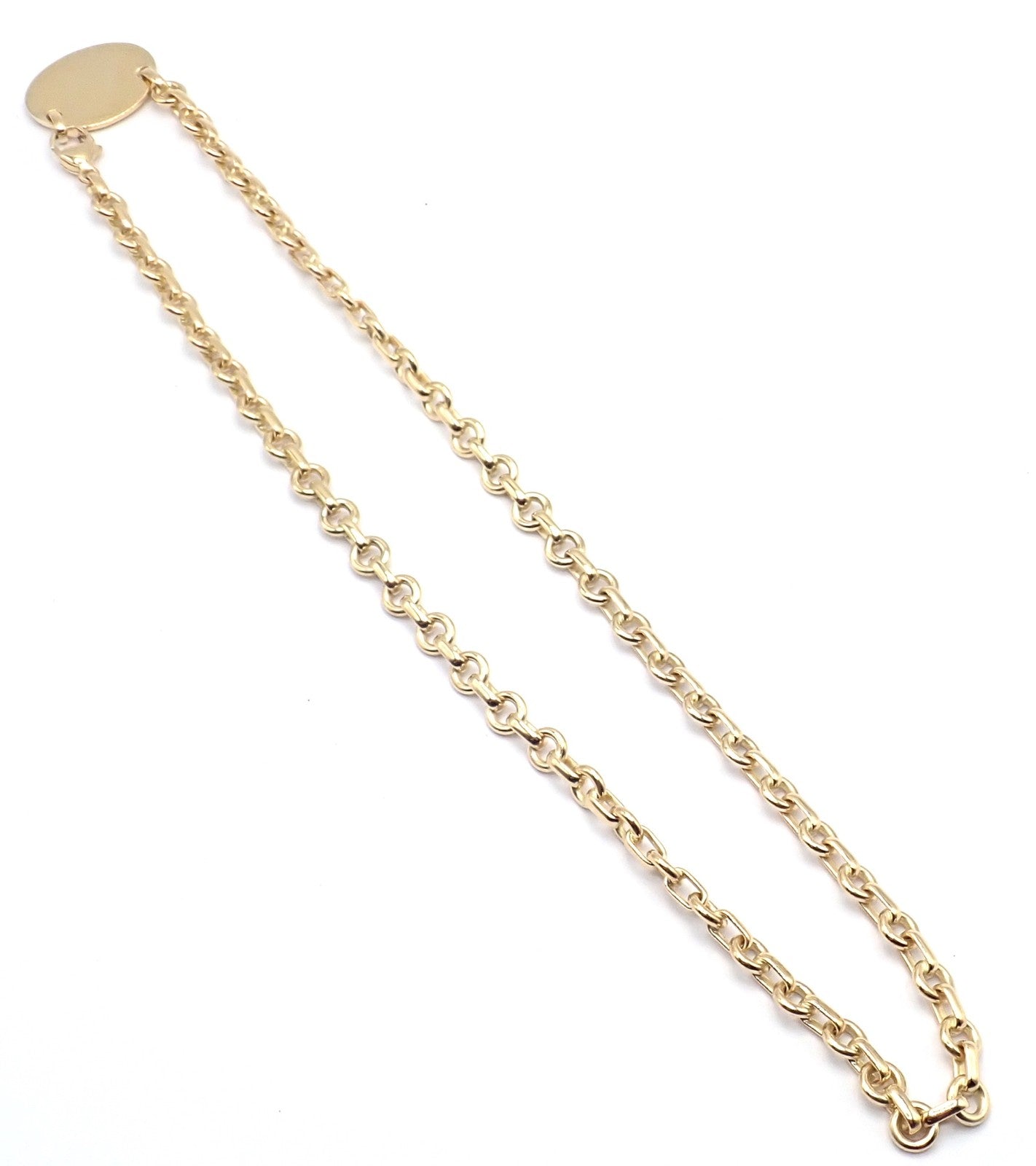 Authentic! Tiffany & Co Return To Tiffany 18k Yellow Gold Oval Tag Link Necklace | Fortrove