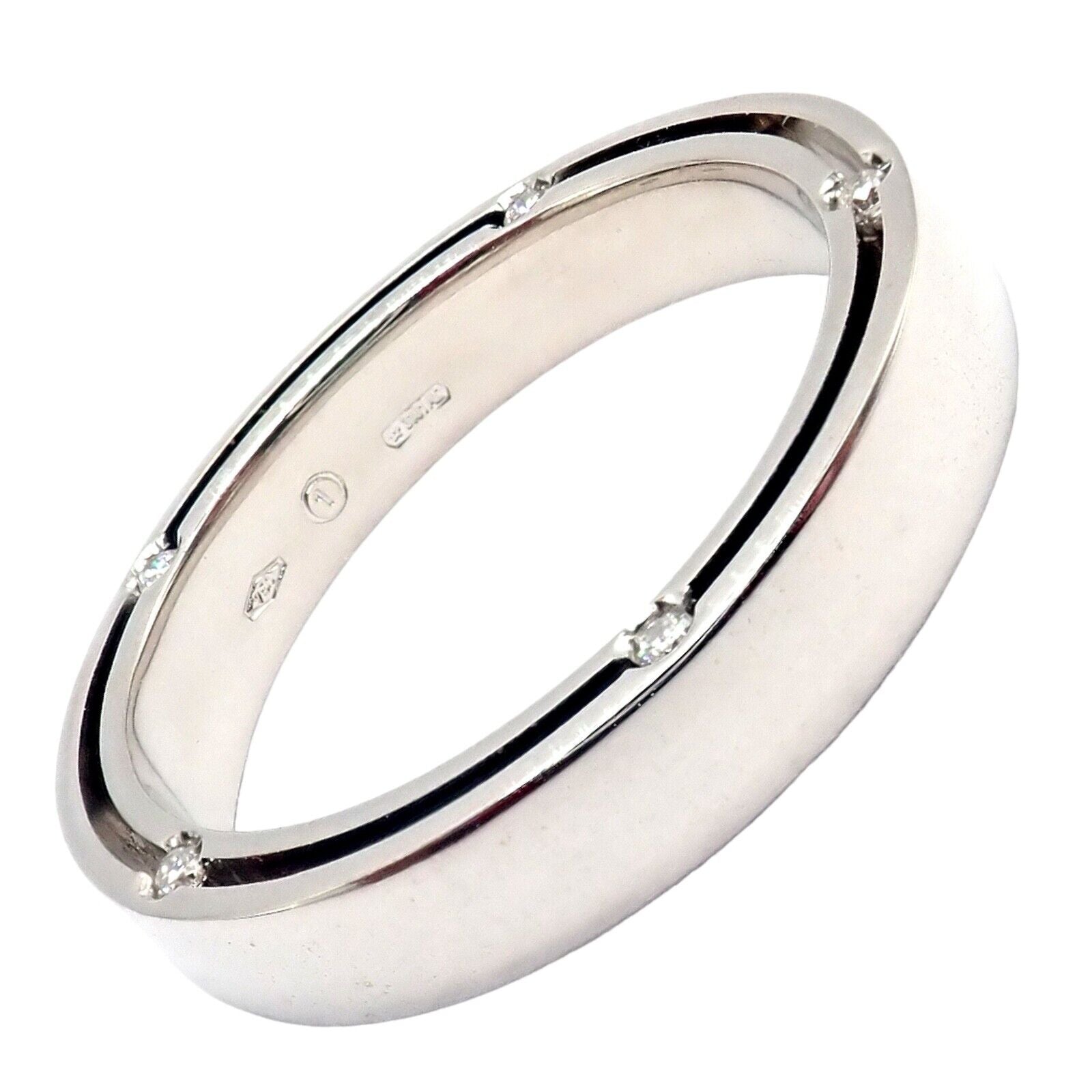 Authentic! Damiani 18k White Gold Diamond D Side 4mm Band Ring Sz 7.75 | Fortrove