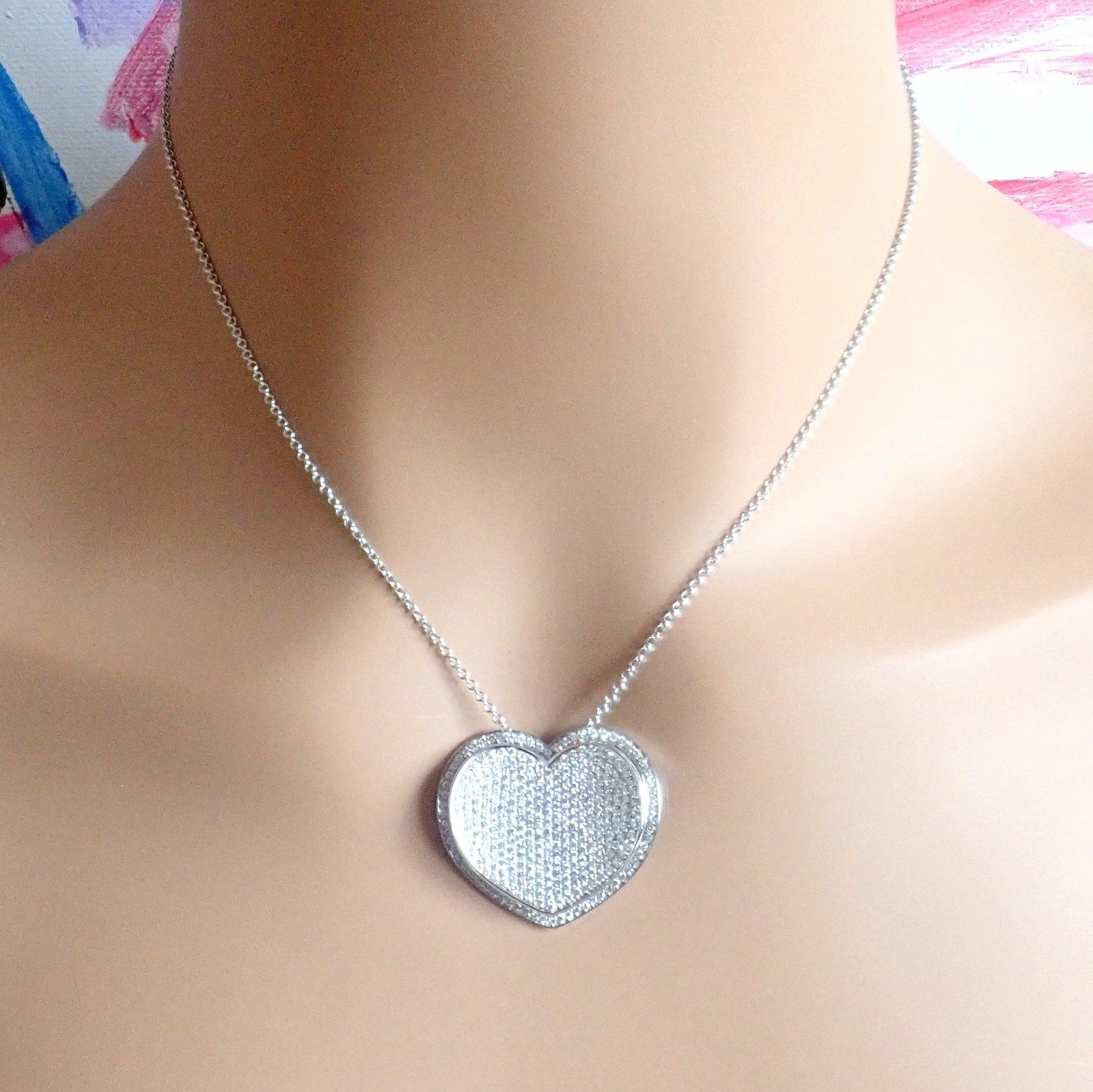 New! Authentic Pasquale Bruni 18k White Gold 2.02ct Pave Diamond Heart Necklace | Fortrove