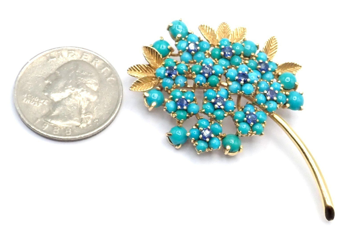 Tiffany & Co. Jewelry & Watches:Fine Jewelry:Brooches & Pins Vintage! Authentic Tiffany & Co 18k Yellow Gold Turquoise Sapphire Pin Brooch