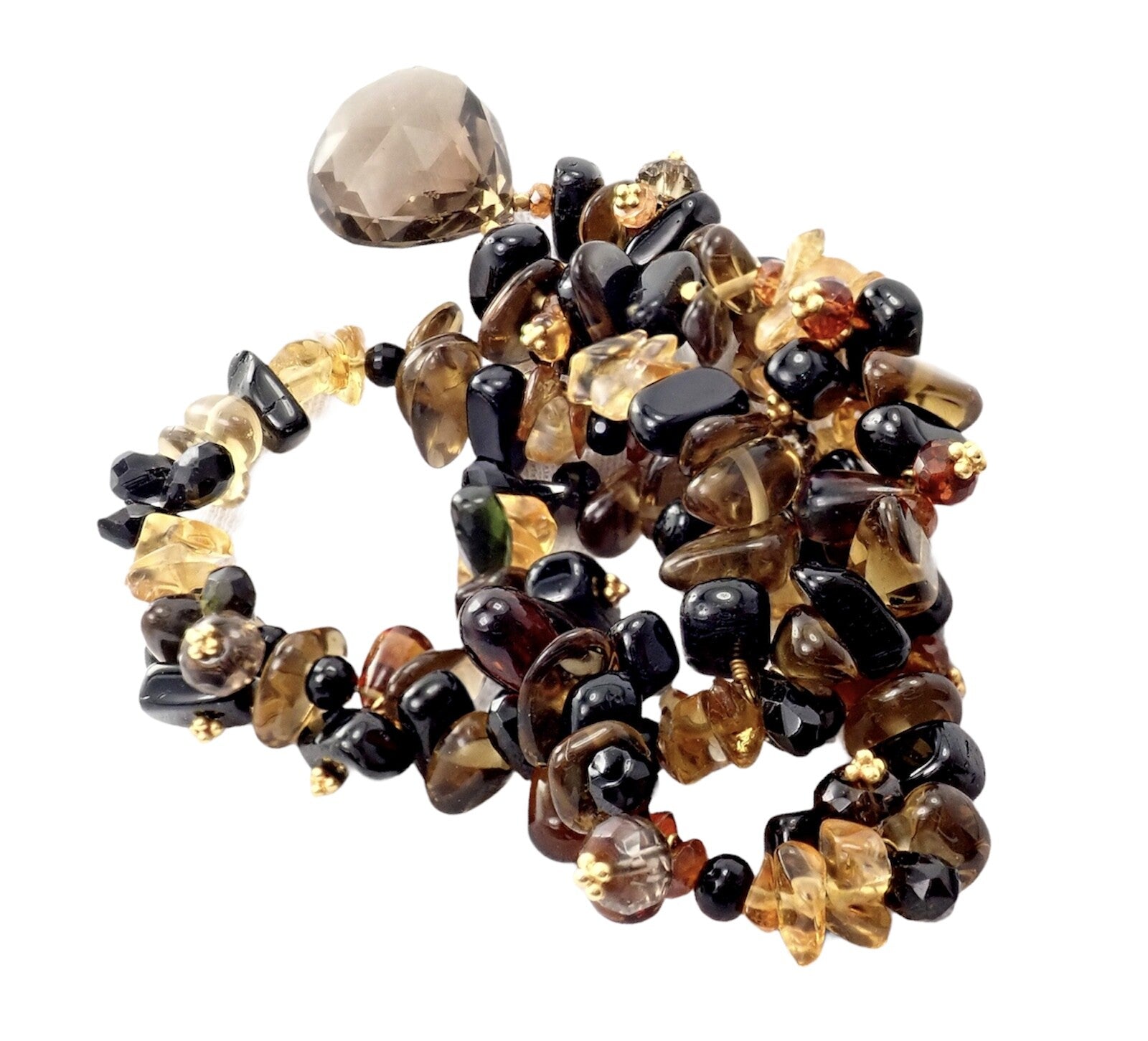 Laura Gibson 18k Yellow Gold Briolette Smokey Topaz Onyx Bead Large Necklace | Fortrove
