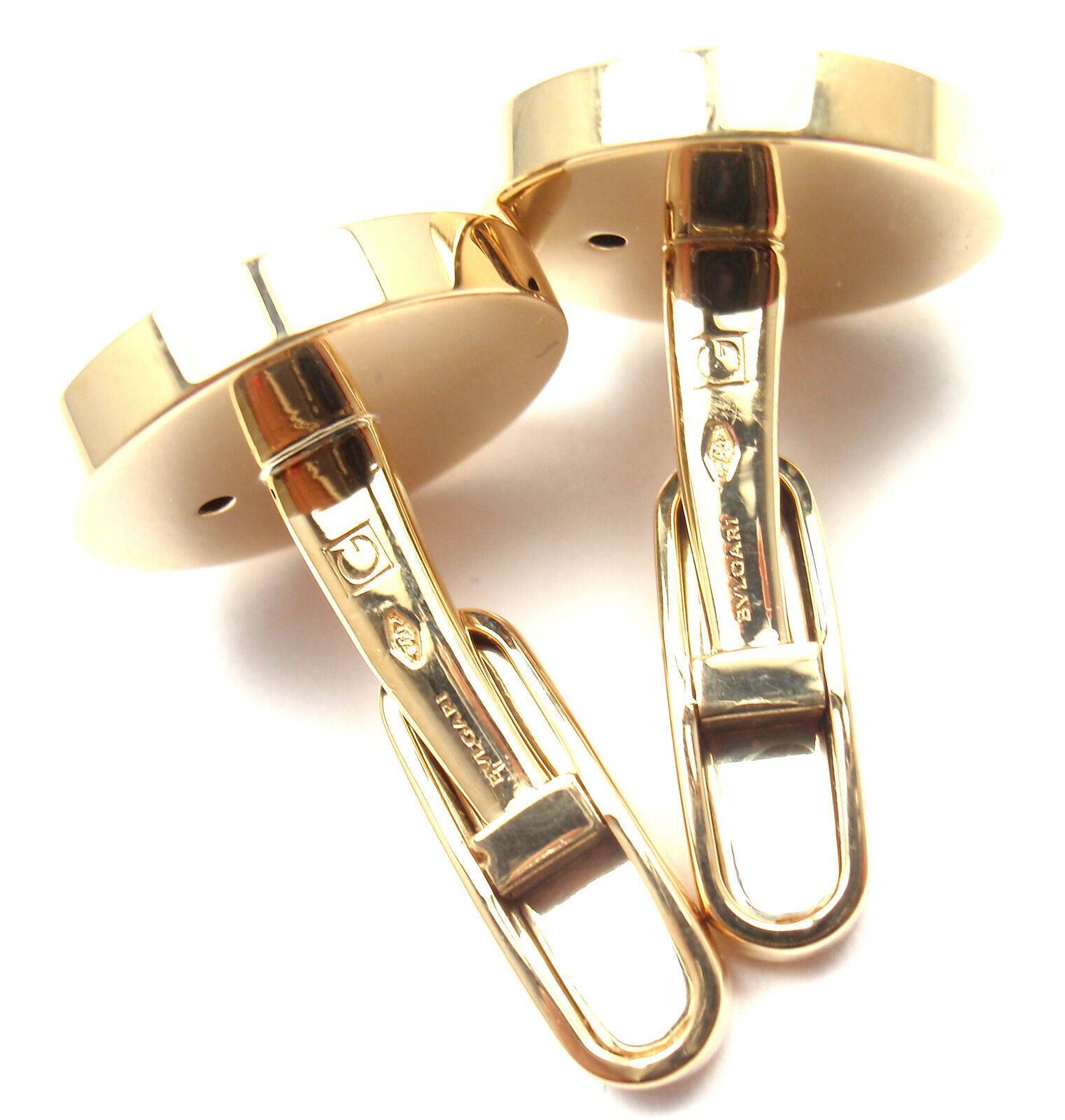 Authentic! Bvlgari Bulgari 18k Yellow Gold Mother Of Pearl Cufflinks | Fortrove