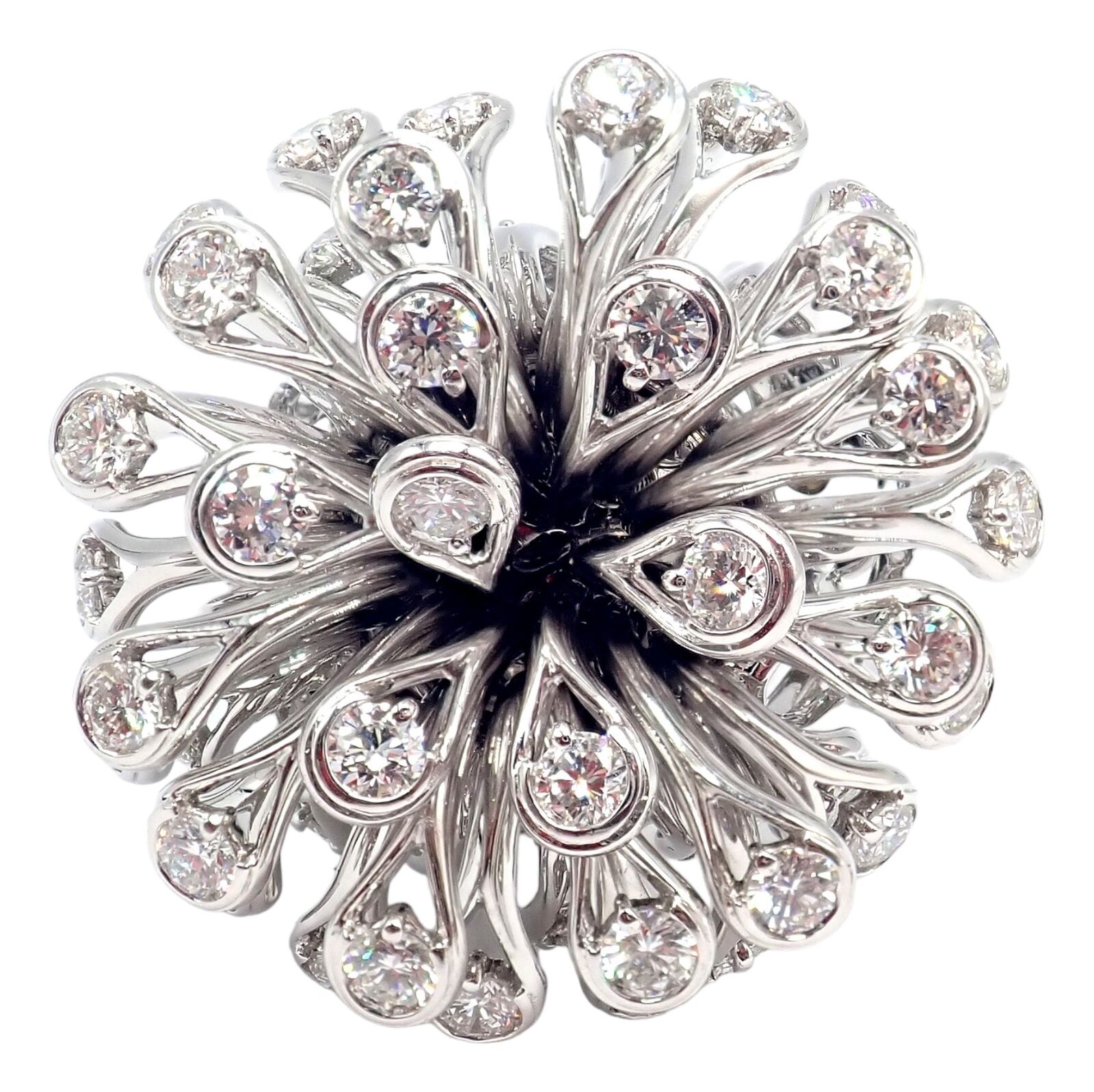 Authentic! Christian Dior 18k White Gold 6.5ct Diamond Large Flower Ring | Fortrove