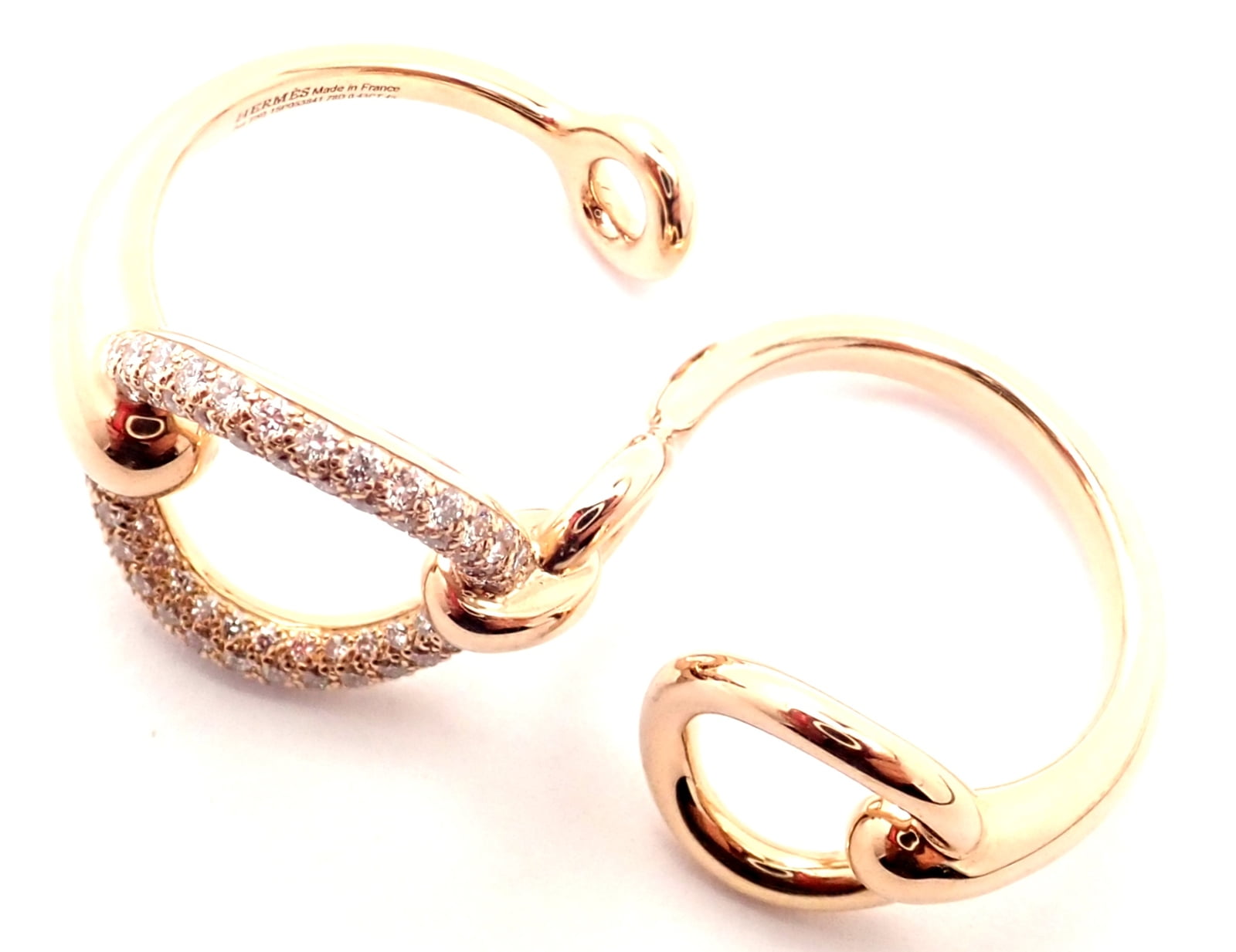 Hermes Jewelry & Watches:Fine Jewelry:Rings Authentic! Hermes 18k Rose Gold Diamond Filet d'Or Large Model Double Band Ring