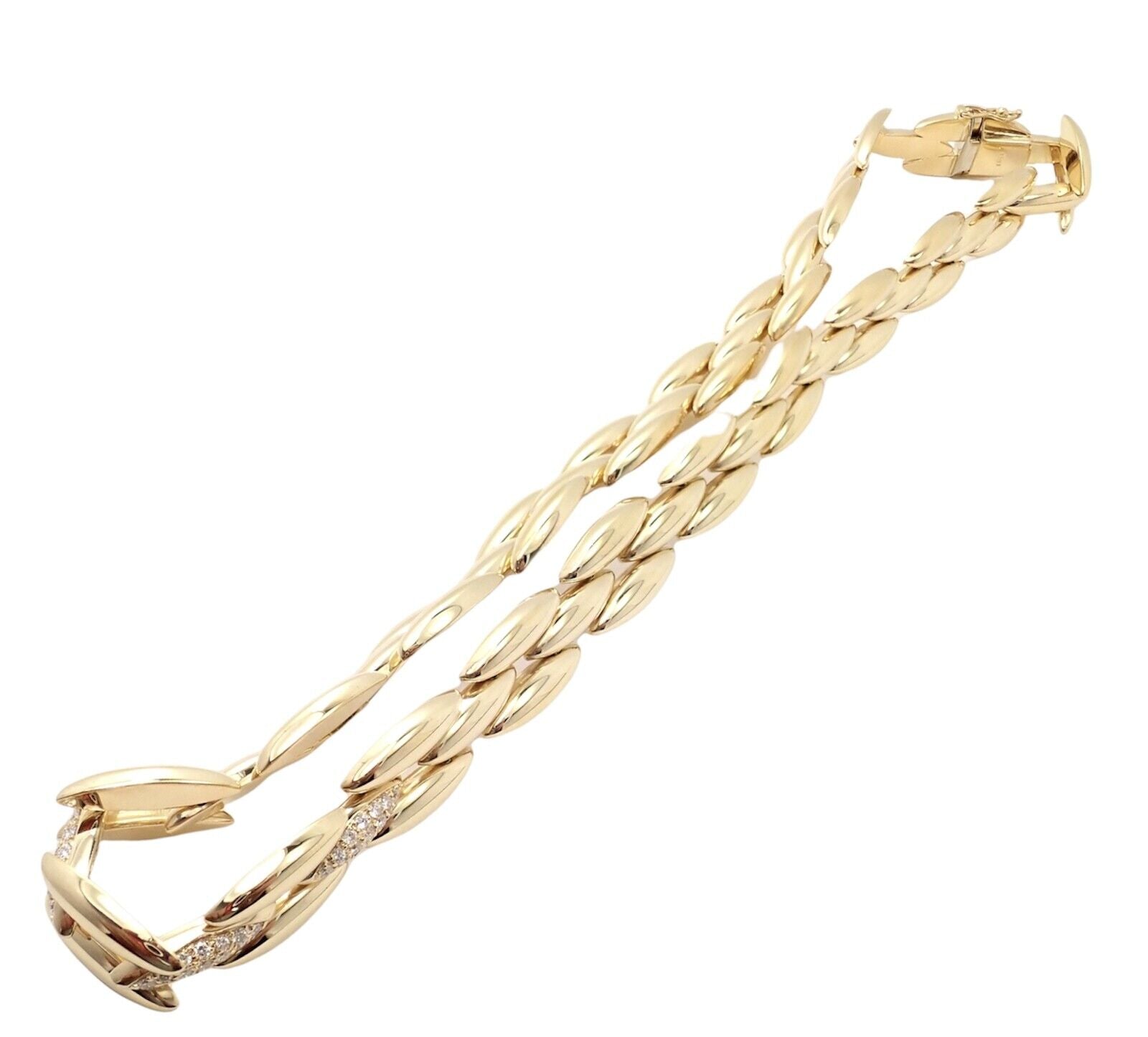 Authentic! Cartier 18k Yellow Gold Diamond Three Row Gentiane Rice Link Necklace | Fortrove