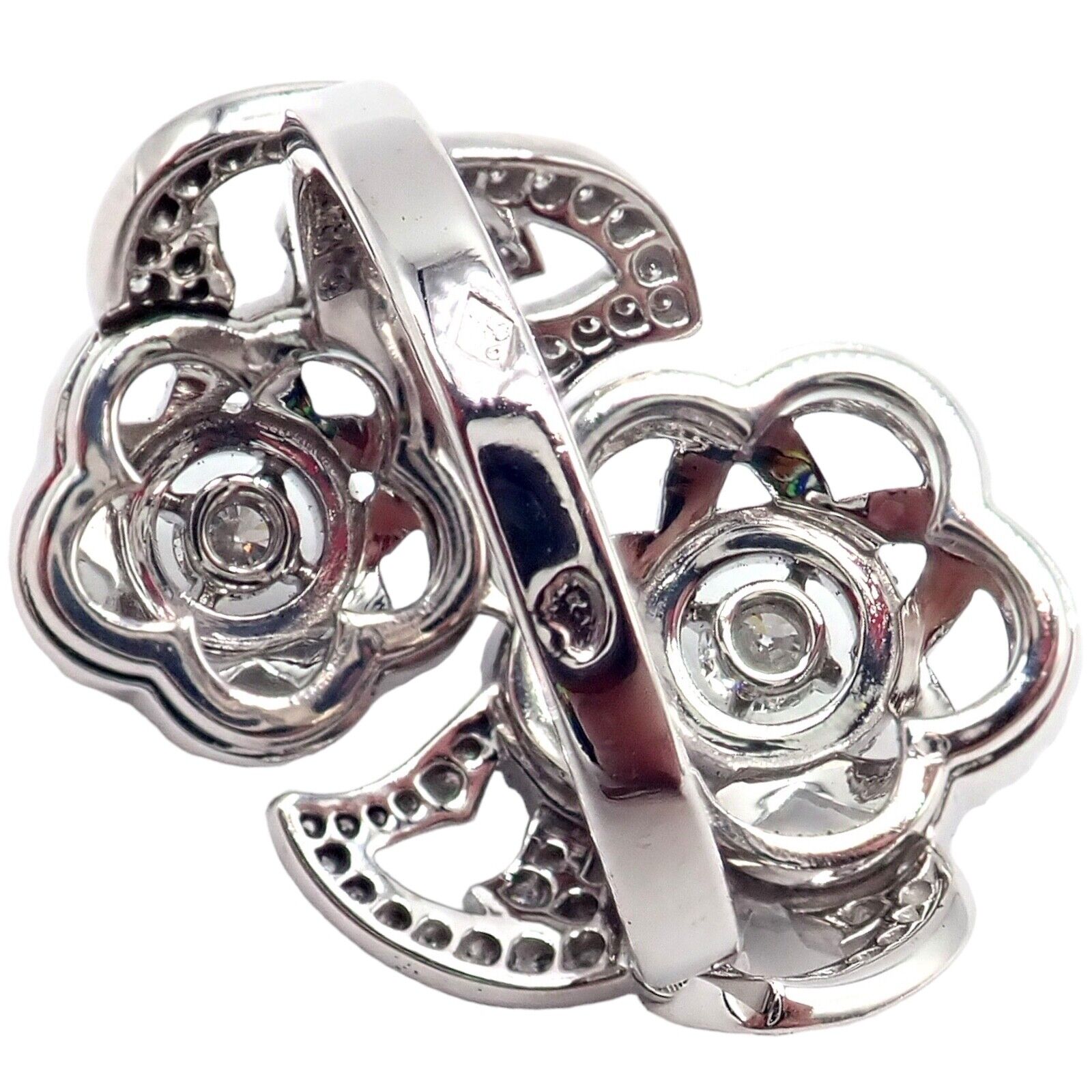 CHANEL Jewelry & Watches:Fine Jewelry:Rings Authentic! Chanel Camellia Two Flower 18k White Gold Diamond Ring