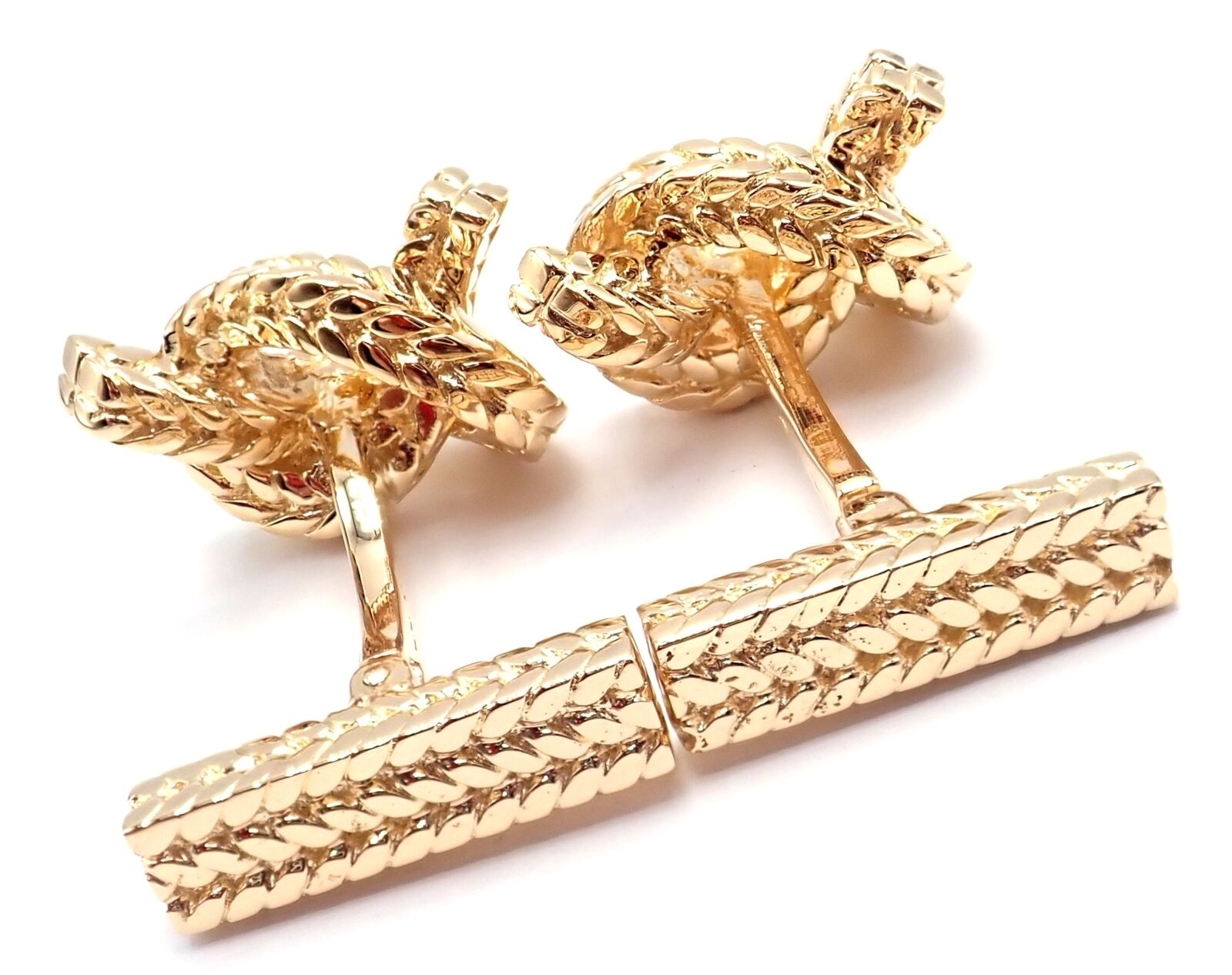 Vintage! Hermes Georges L'Enfant 18k Yellow Gold Twisted Rope Knot Cufflinks | Fortrove