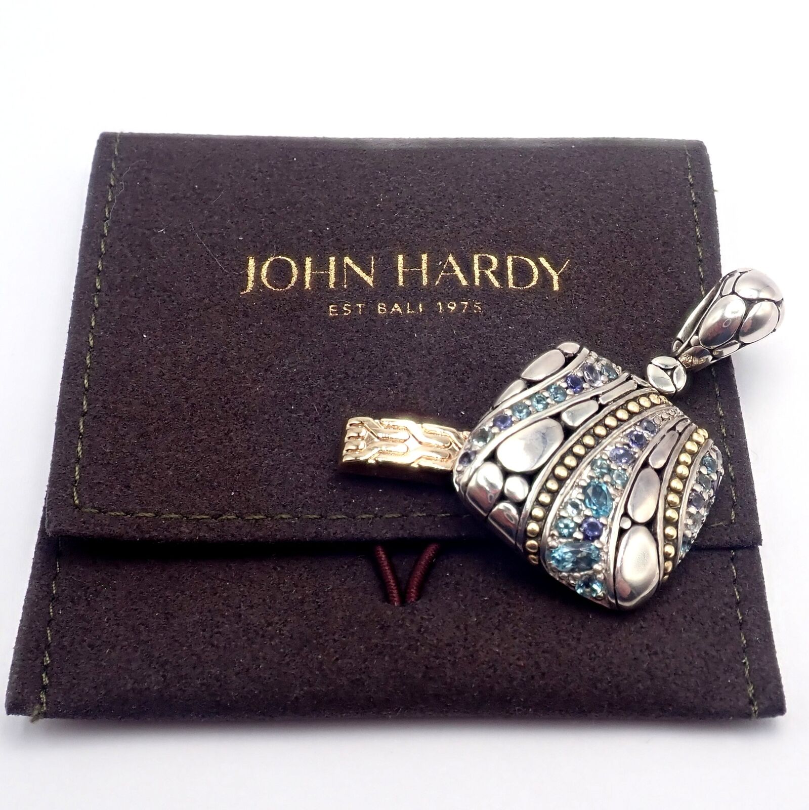 John Hardy Jewelry & Watches:Fine Jewelry:Necklaces & Pendants Authentic! John Hardy Silver + 18k Yellow Gold Lavafire Sea Square Pendant