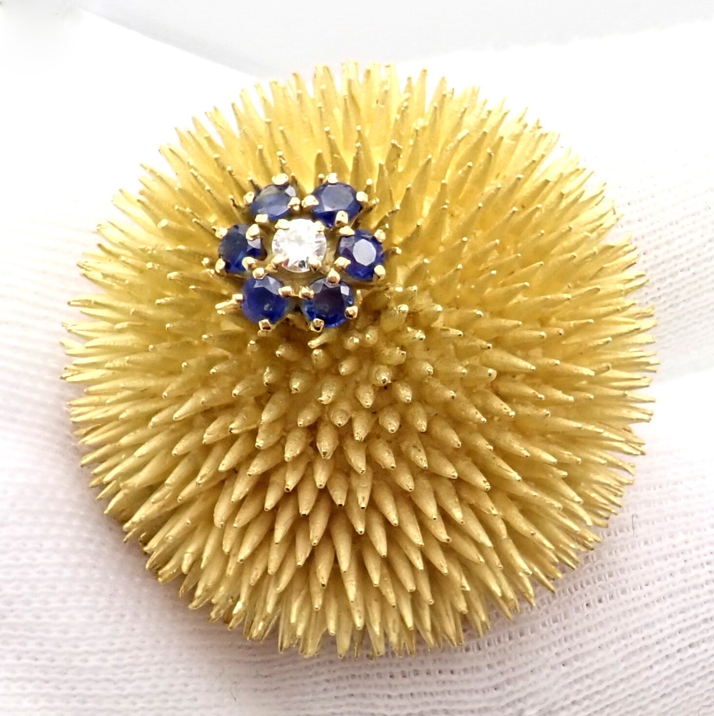 Tiffany & Co 18k Yellow Gold Sapphire Diamond Large Urchin Brooch Pin 1960's | Fortrove