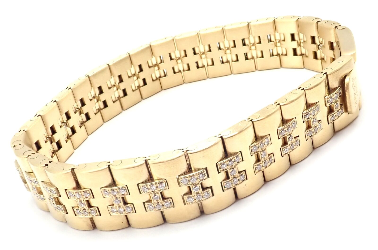 Authentic! Vintage Hermes Paris 18k Yellow Gold Diamond H Link Bracelet | Fortrove