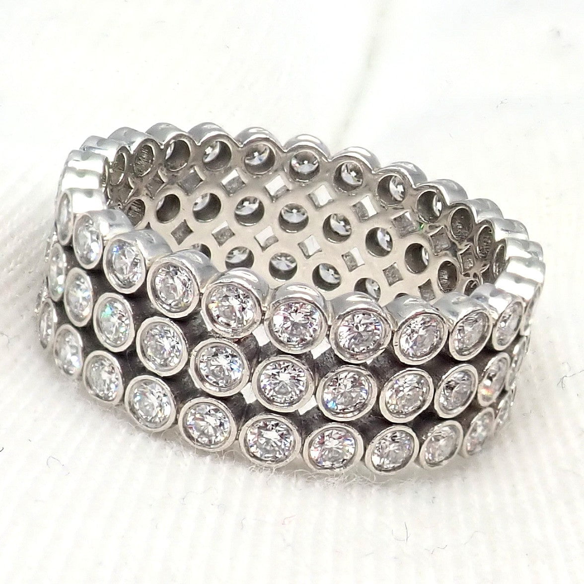 Authentic! Tiffany & Co Platinum Diamond Three Row Jazz Band Ring