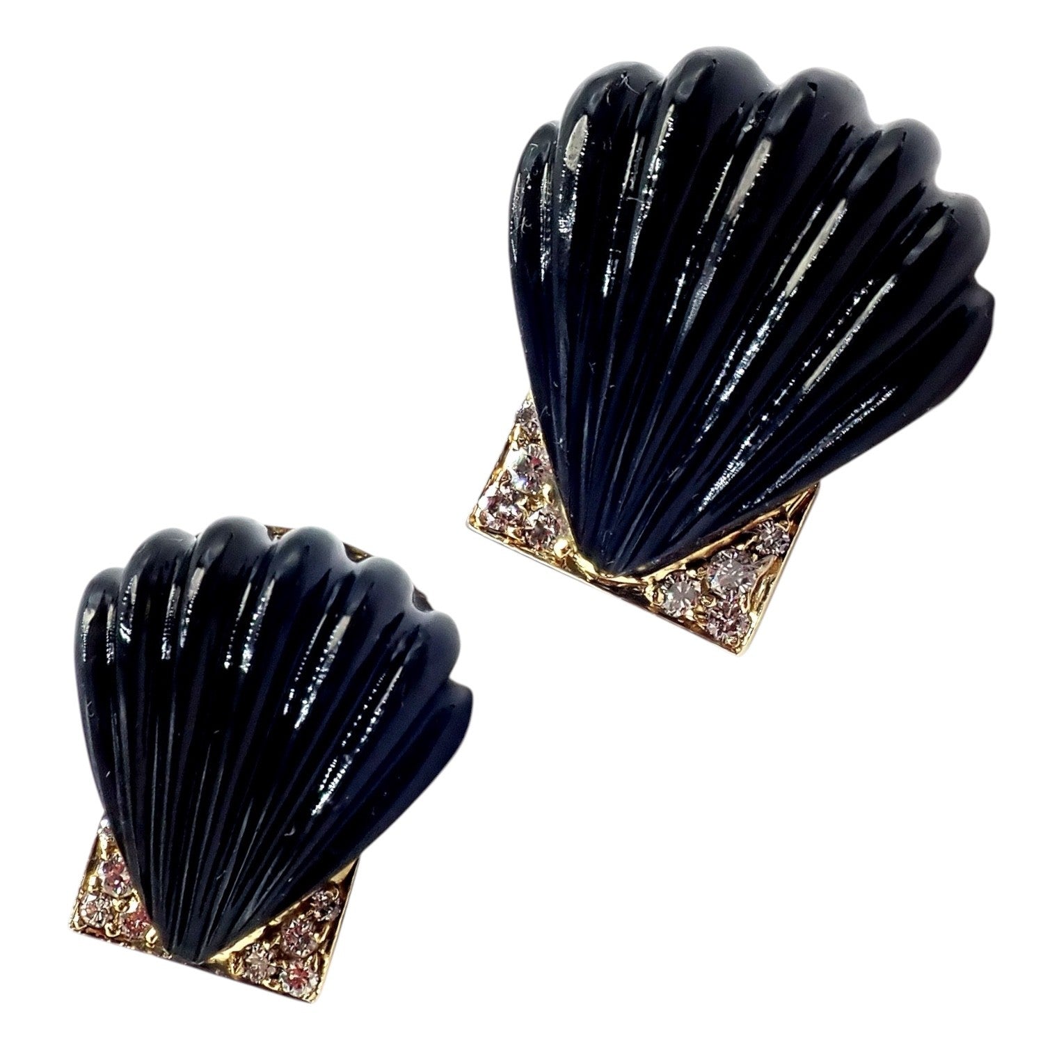 Vintage Estate Cartier Yellow Gold Diamond Onyx Shell Earrings | Fortrove