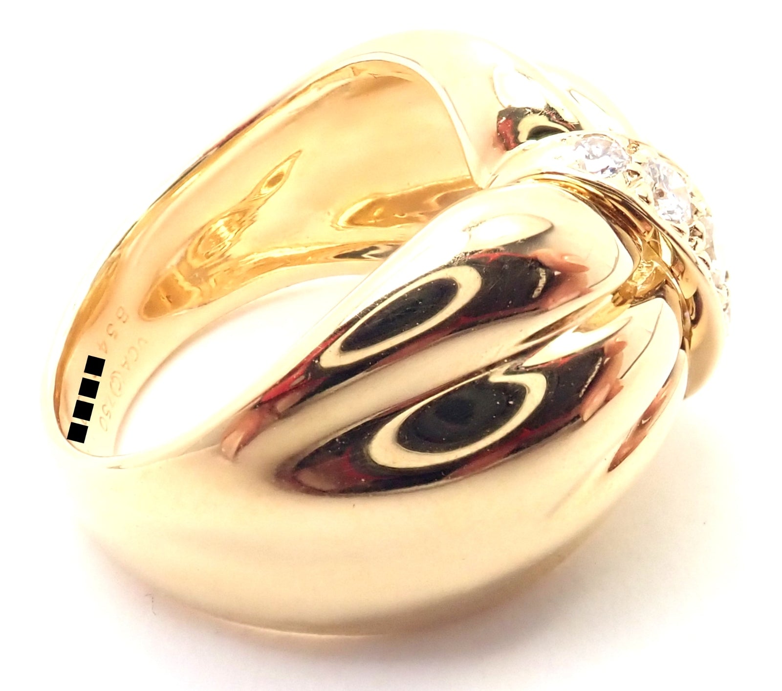 Rare! Authentic Van Cleef & Arpels 18k Yellow Gold Diamond Bow Design Band Ring | Fortrove