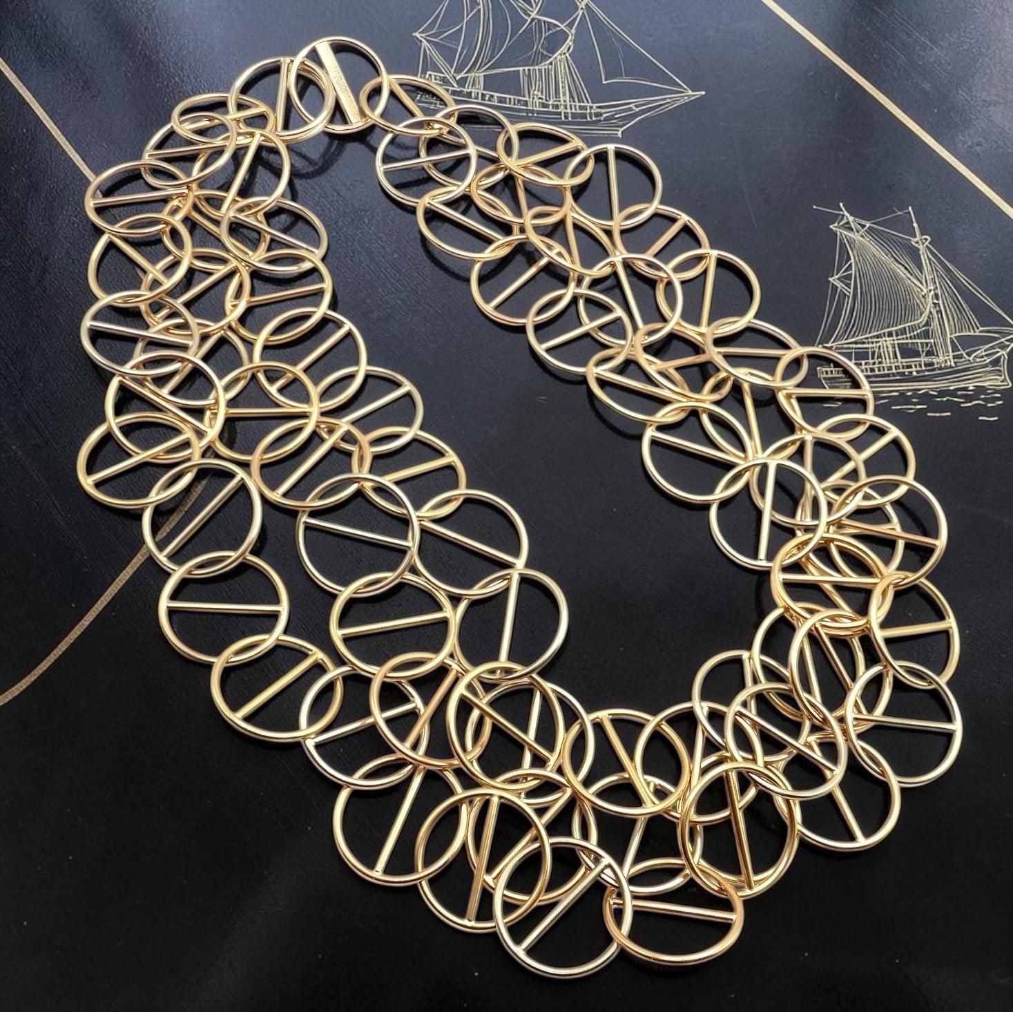 Hermes Caleche 18k Yellow Gold Extra Long or Layered Circle Necklace + Box | Fortrove