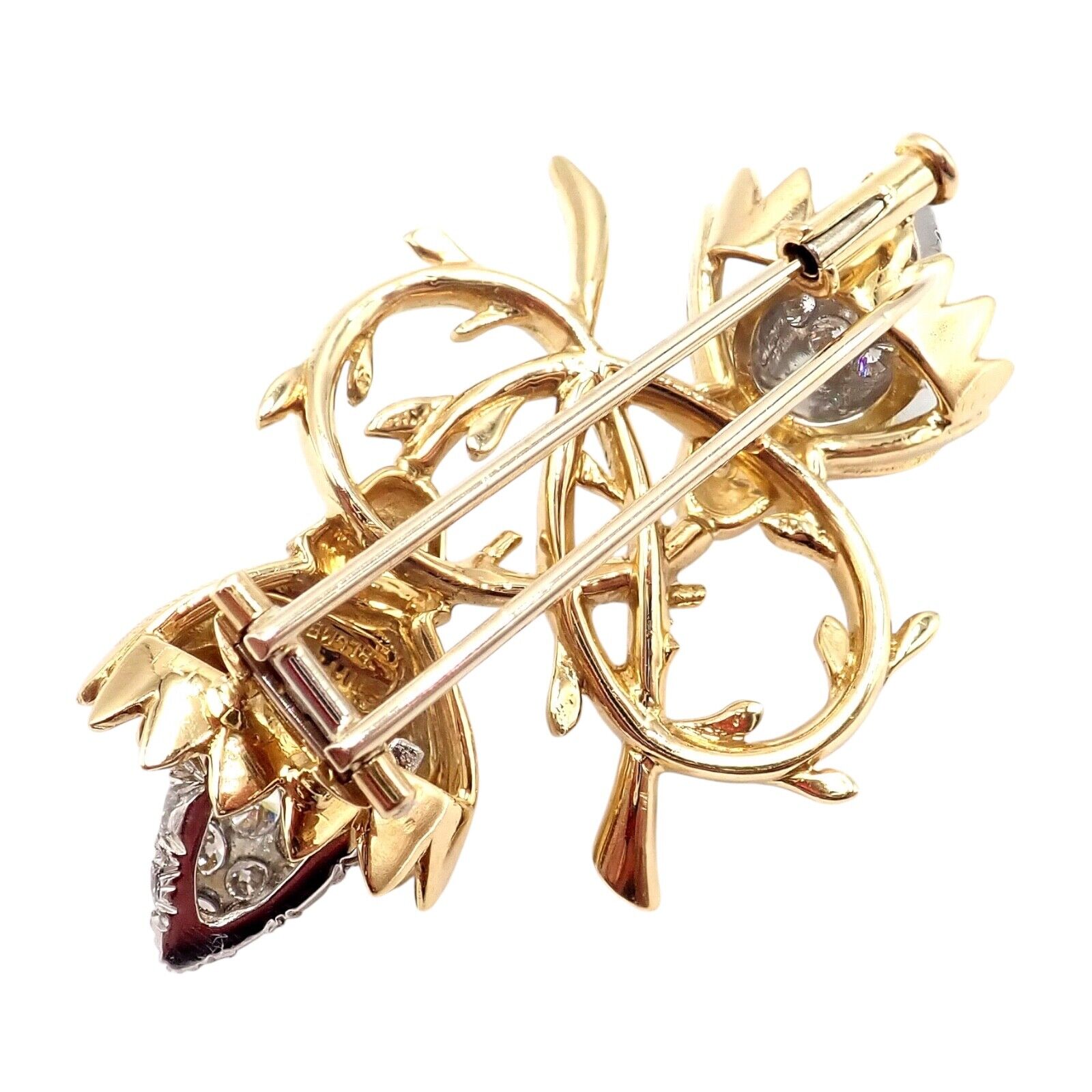 Authentic! Tiffany & Co Schlumberger 18k Yellow Gold Platinum Diamond Pin Brooch | Fortrove