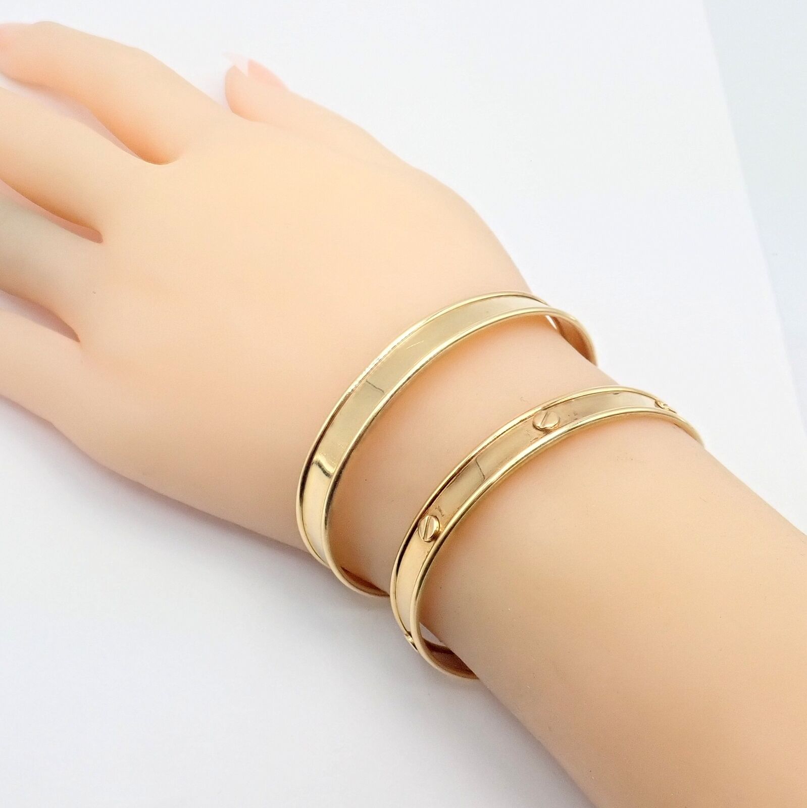 Vintage Estate 14k Yellow Gold Cuff Bracelet Pair Stacking Set | Fortrove