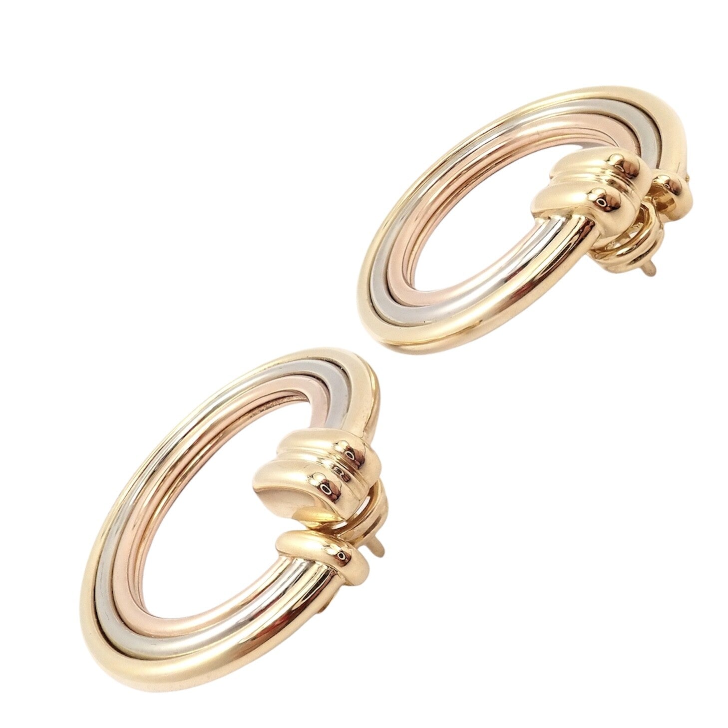 Cartier Jewelry & Watches:Fine Jewelry:Earrings Authentic! Cartier 18k Tri-Color Gold Large Trinity Hoop Earrings