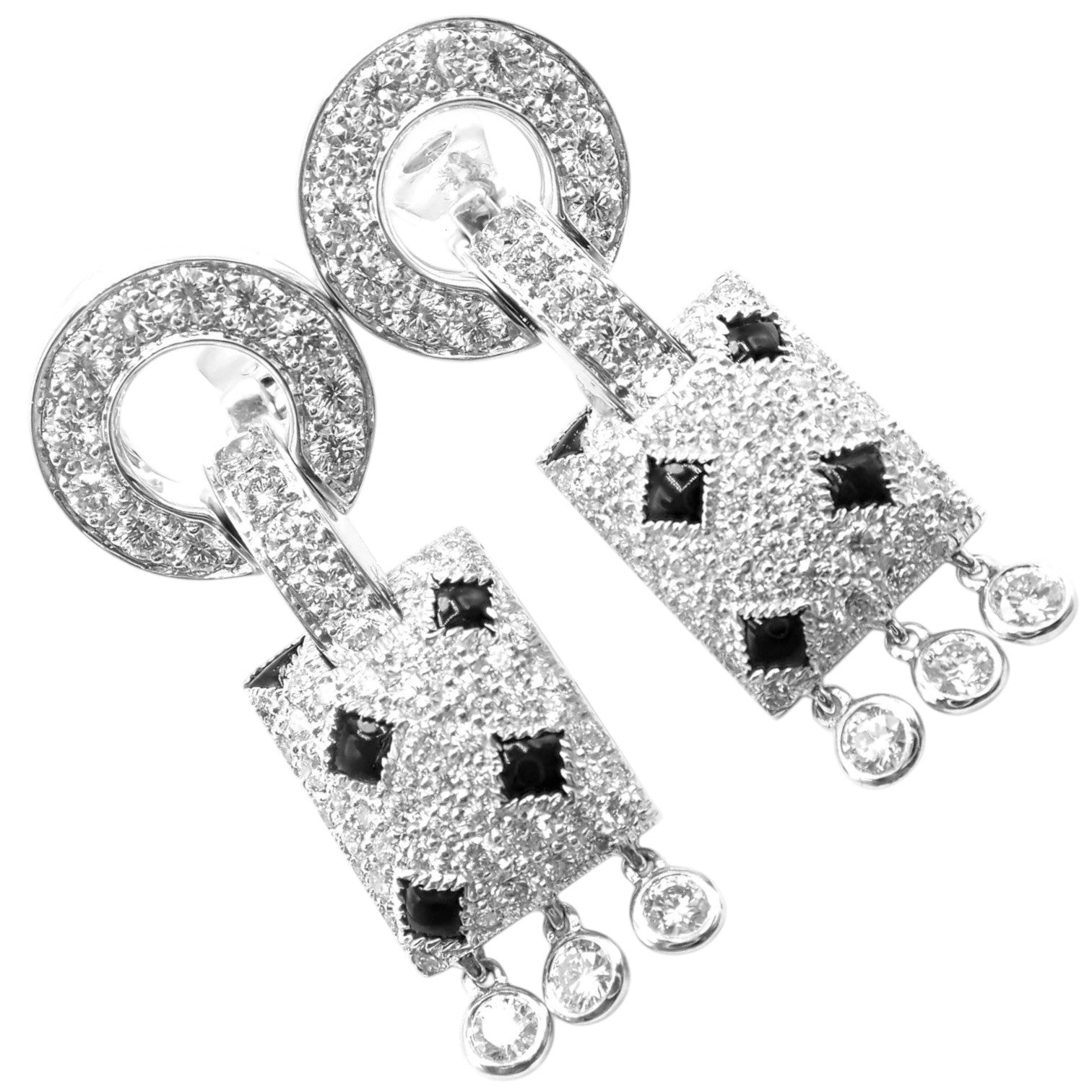 Authentic! Cartier Panthere Panther 18k White Gold Diamond Black Onyx Earrings | Fortrove