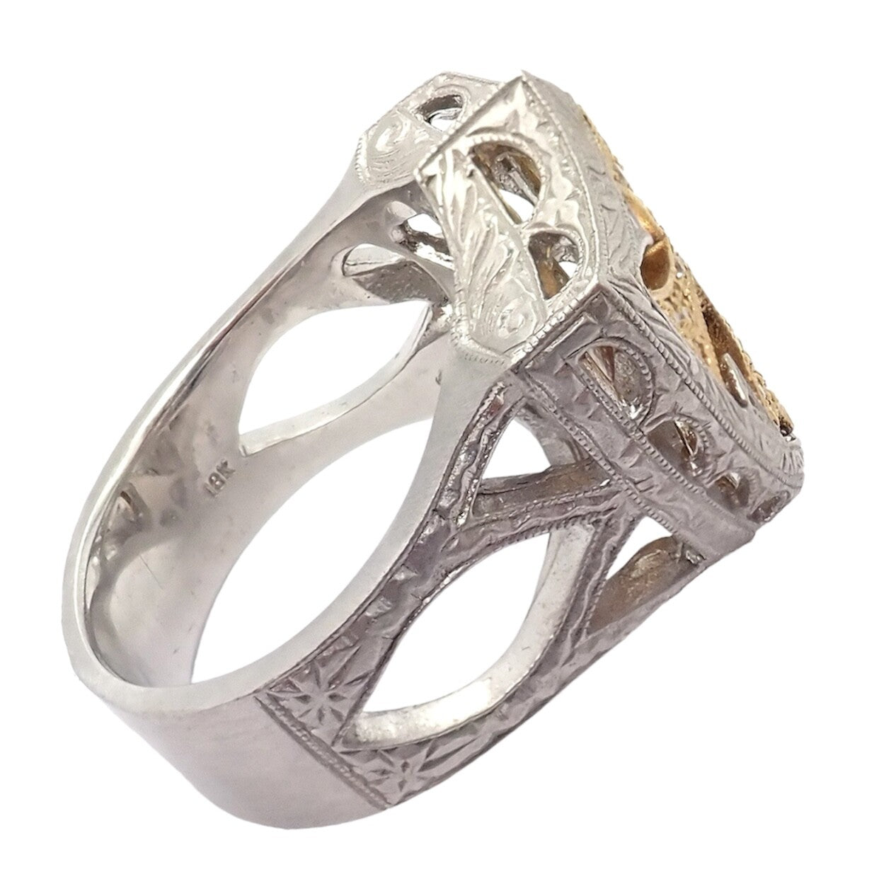 Authentic Loree Rodkin 18k White Yellow Gold Diamond Cross Shield Crest Ring | Fortrove