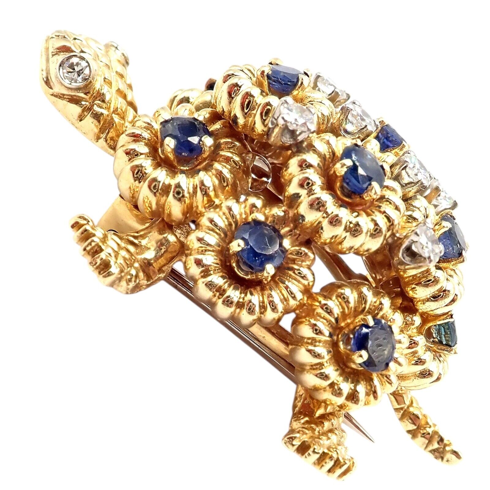 Rare! Authentic Tiffany & Co. Turtle 18k Yellow Gold Diamond Sapphire Pin Brooch | Fortrove