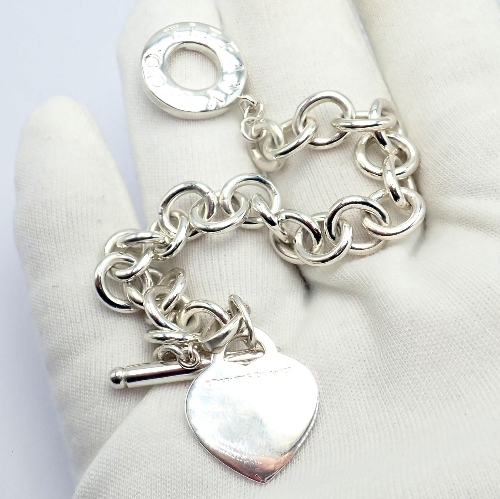 Tiffany & Co Silver Heart Tag Charm + Toggle Bracelet + Oval Jump Ring