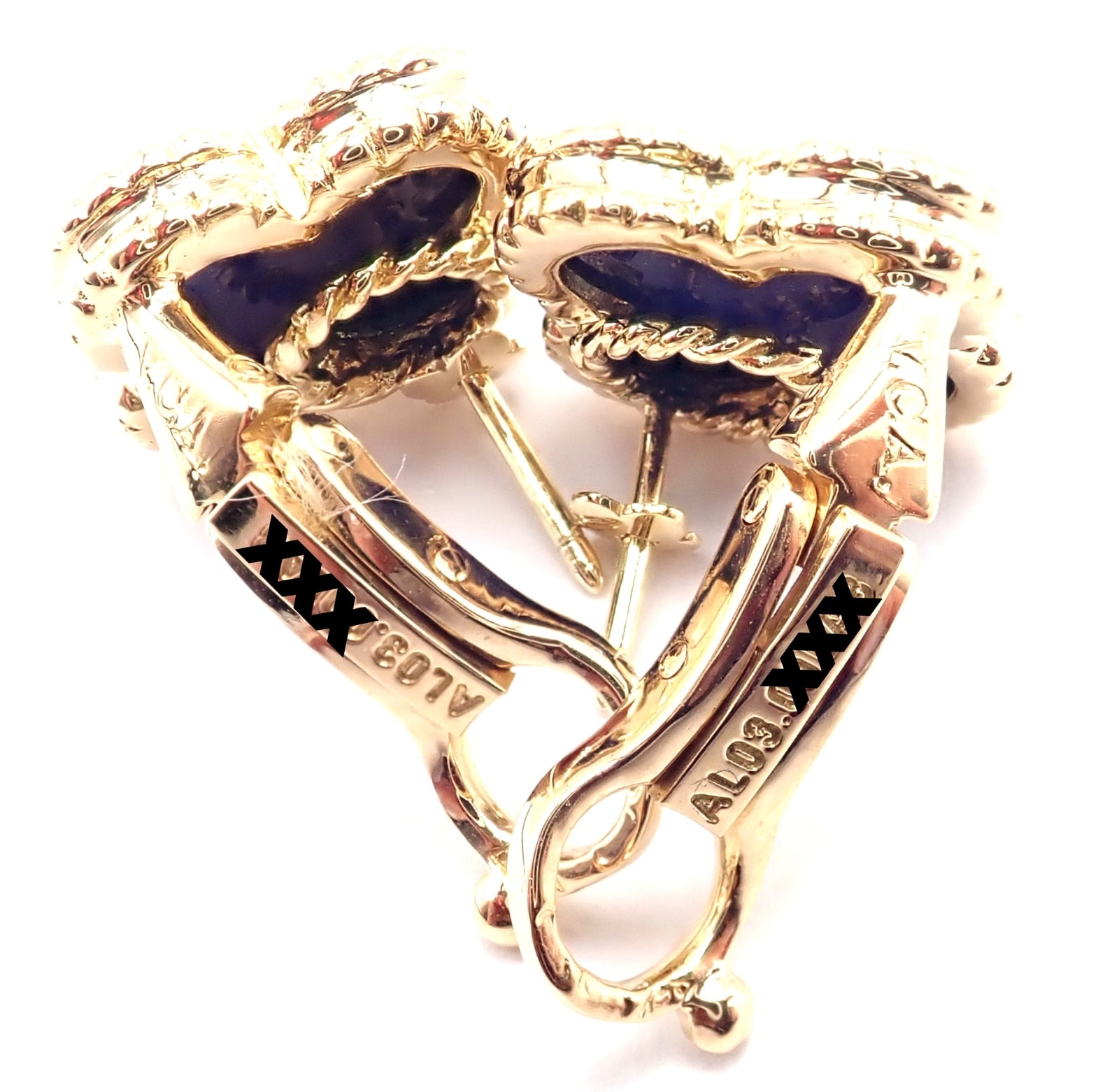 Van Cleef & Arpels 18k Yellow Gold Vintage Alhambra Blue Lapis Earrings Paper | Fortrove