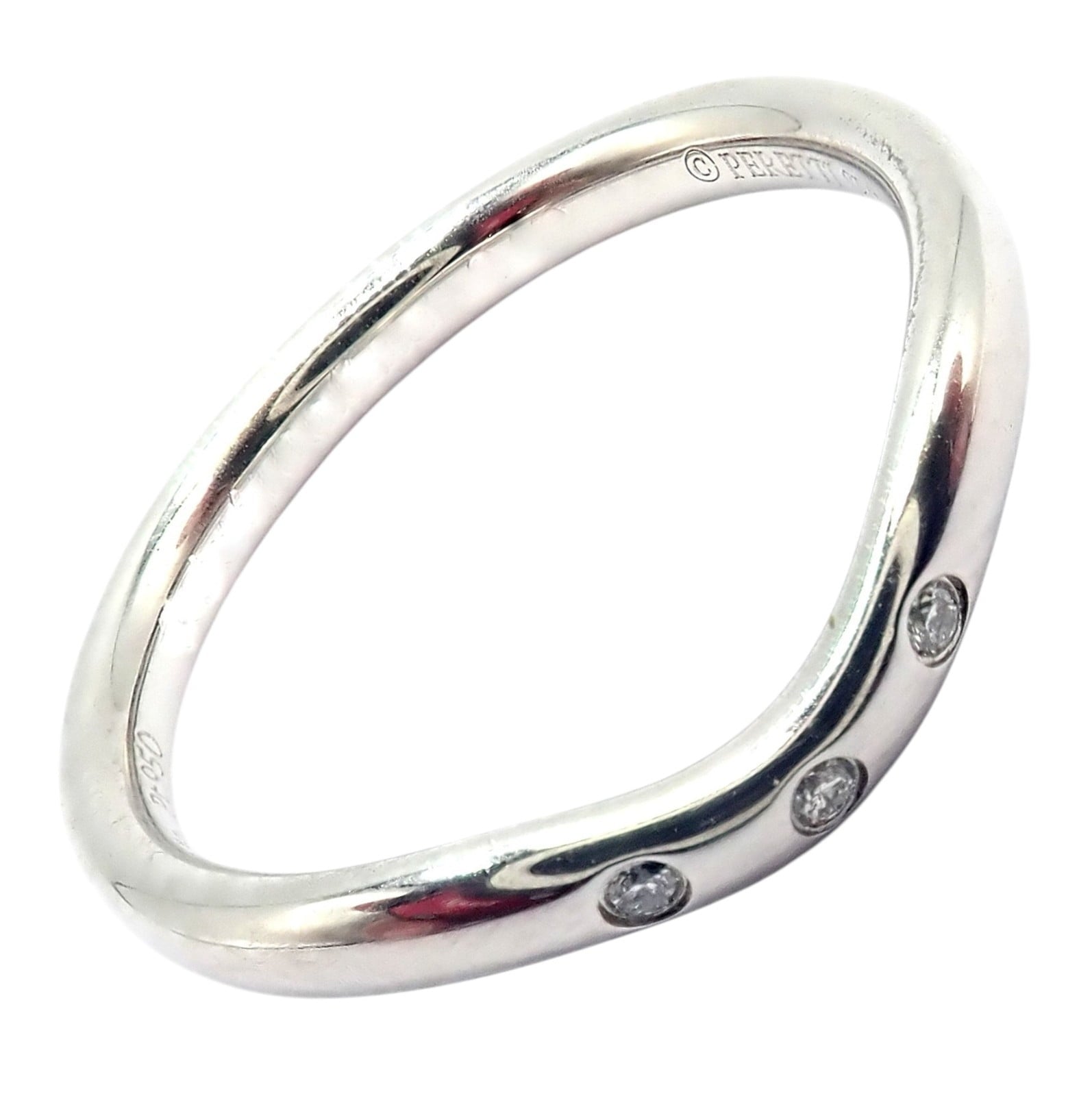 Authentic! Tiffany & Co. Platinum Peretti Diamond Wave Curved 2mm Band Ring sz 5 | Fortrove