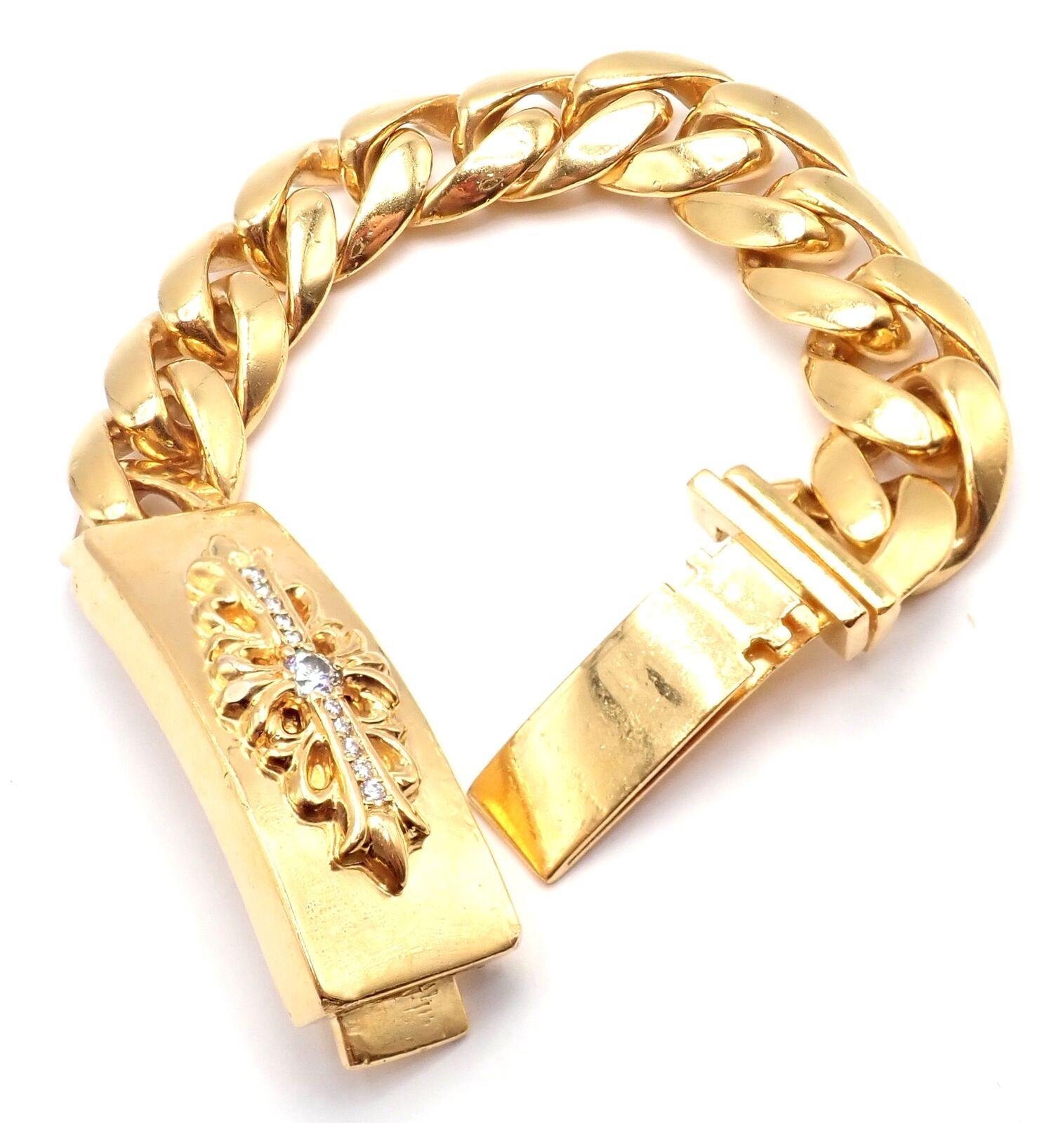 Vintage! Authentic Chrome Hearts 22k Yellow Gold Diamond Heavy Link ID Bracelet | Fortrove