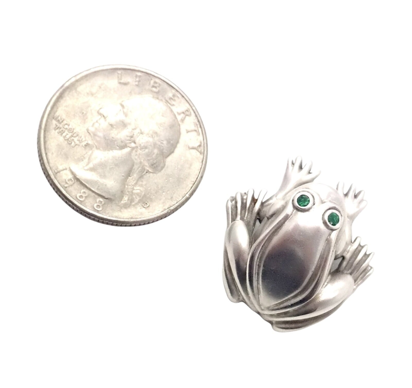 Rare! Authentic Kieselstein Cord 18k White Gold Frog Emerald Brooch 1998 | Fortrove
