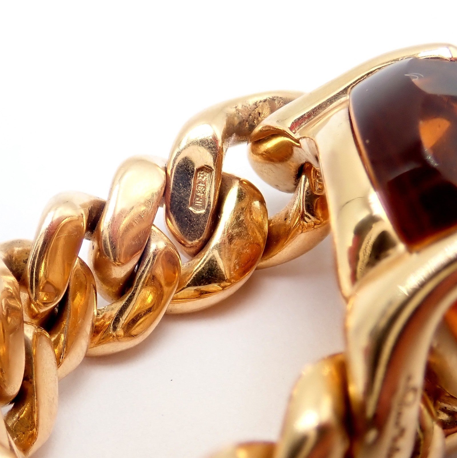 Authentic! Pomellato 18k Yellow Gold Lola Madiera Curb Link Citrine Ring Sz 5 | Fortrove