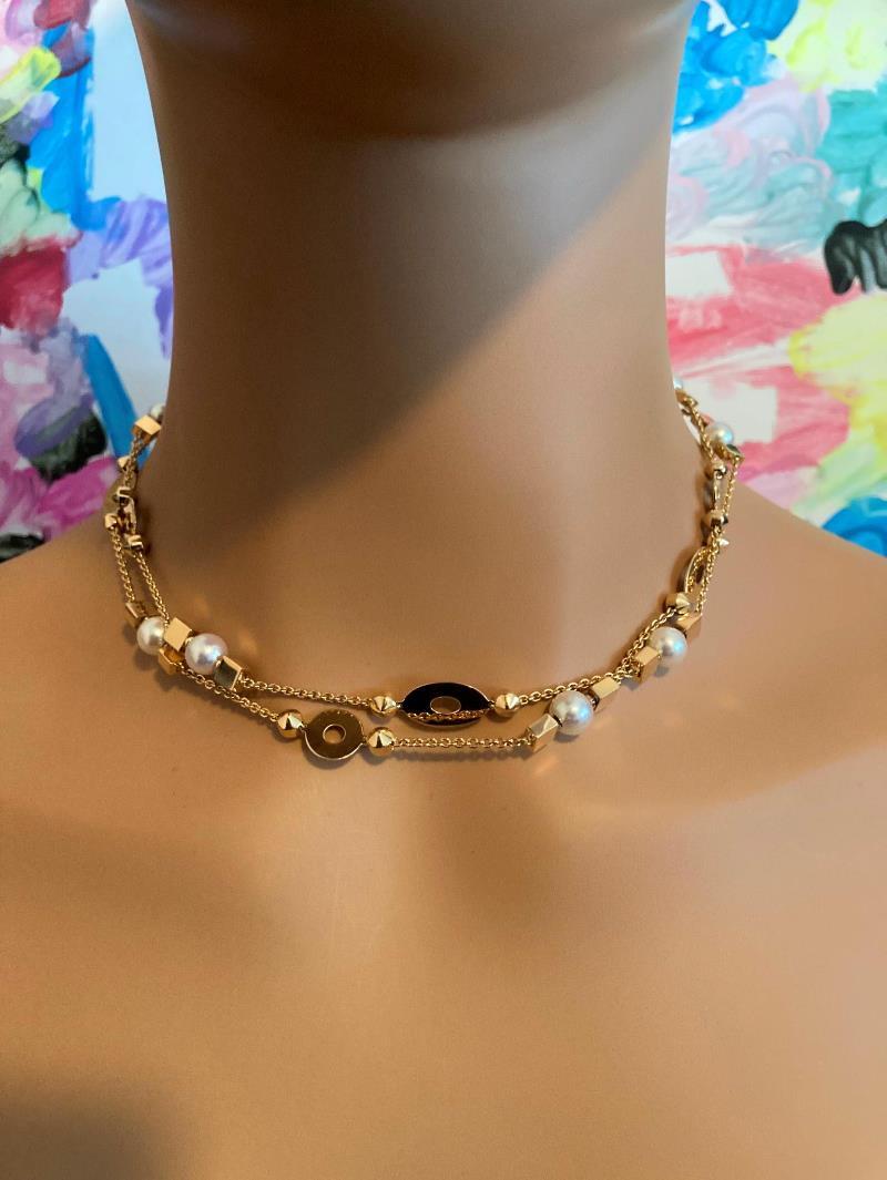 Authentic! Bulgari Bvlgari Lucea 18k Yellow Gold 34" 7mm Pearl Necklace | Fortrove