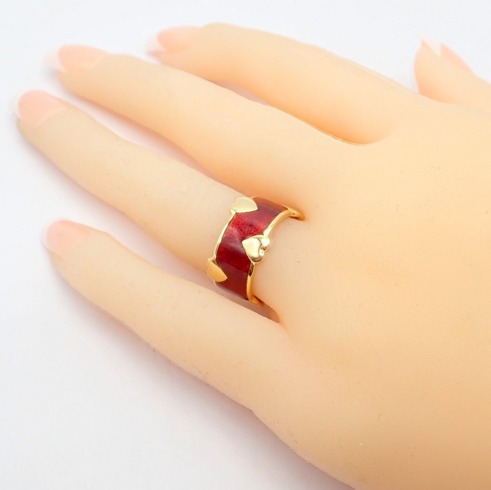 Tiffany & Co Schlumberger 18k Yellow Gold Red Enamel Heart Band Ring sz 6 | Fortrove