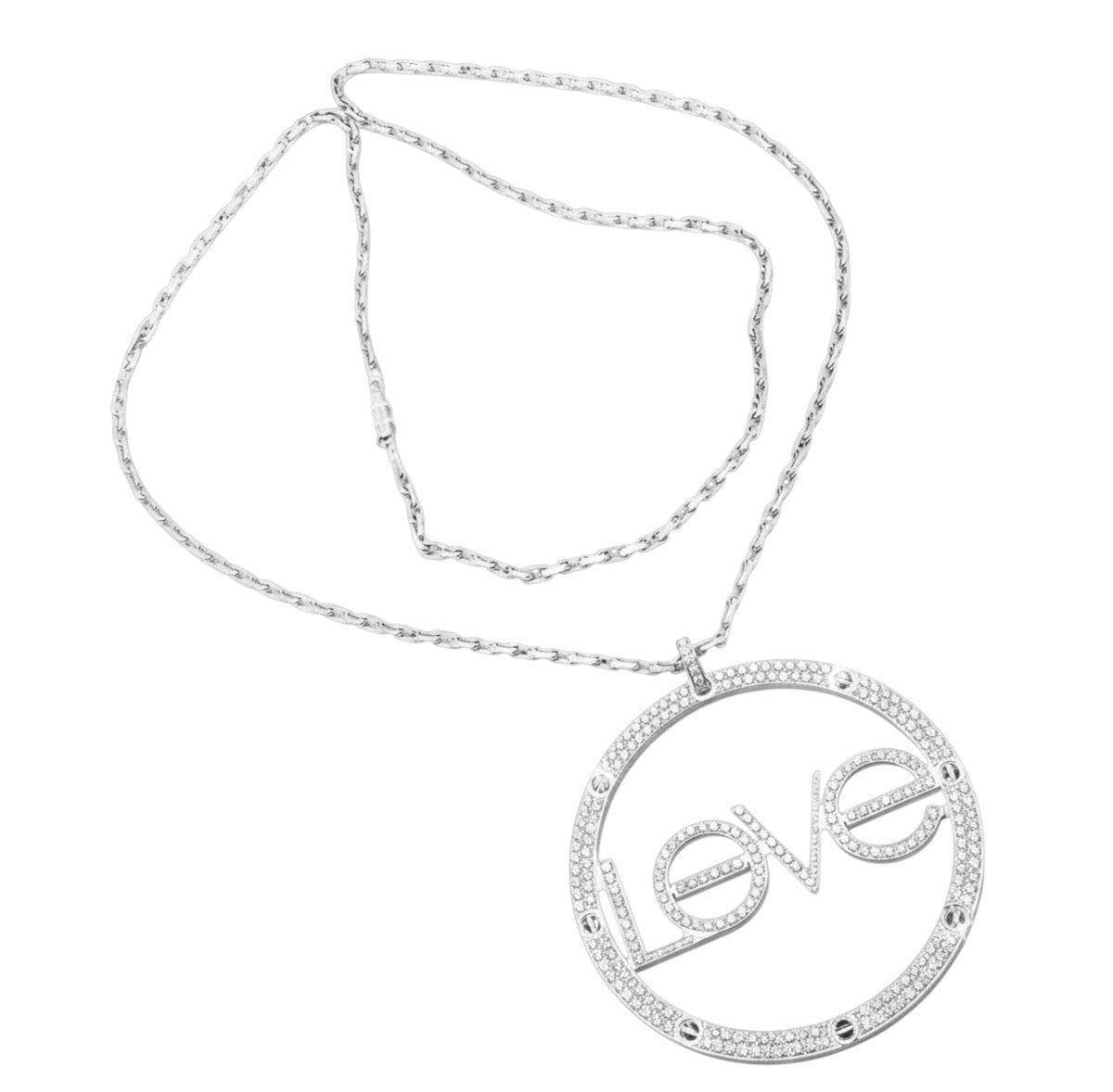 Authentic! Cartier 18k White Gold Diamond Ceramic Large Love Pendant Necklace | Fortrove