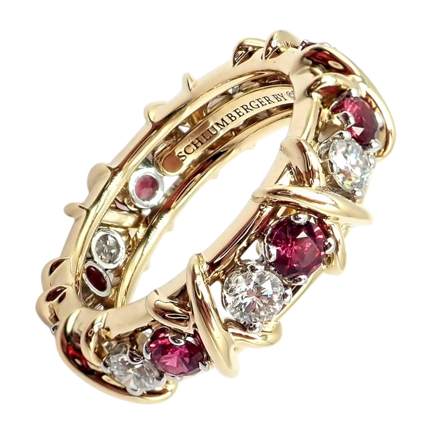 Tiffany & Co. Jewelry & Watches:Fine Jewelry:Rings Tiffany & Co Schlumberger 18k Gold Platinum 16 Stone Diamond Ruby Band Ring Sz 5