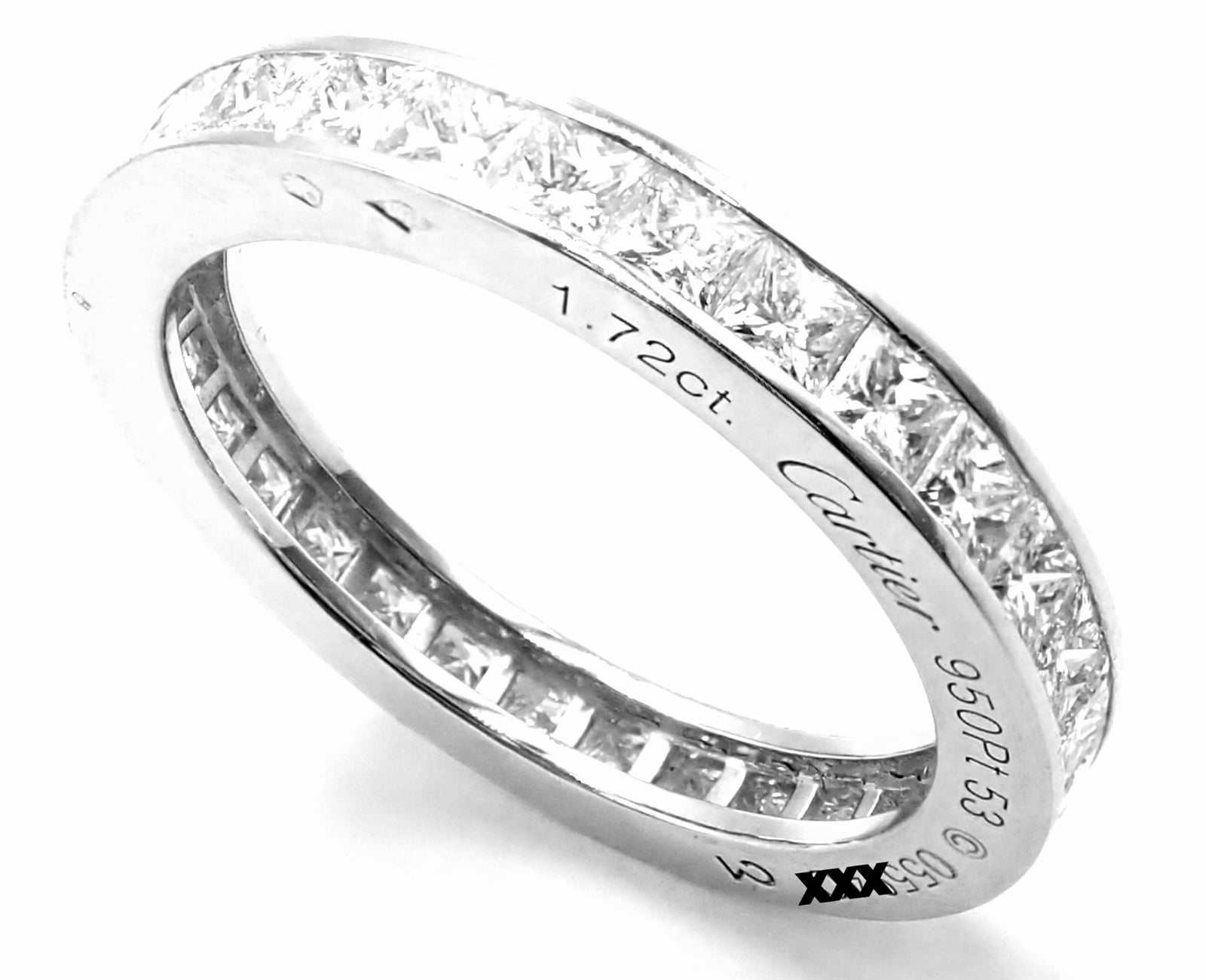 Cartier Jewelry & Watches:Fine Jewelry:Rings Cartier Platinum Princess Cut Diamond Eternity Band Ring Size 53 US 6.75 Paper
