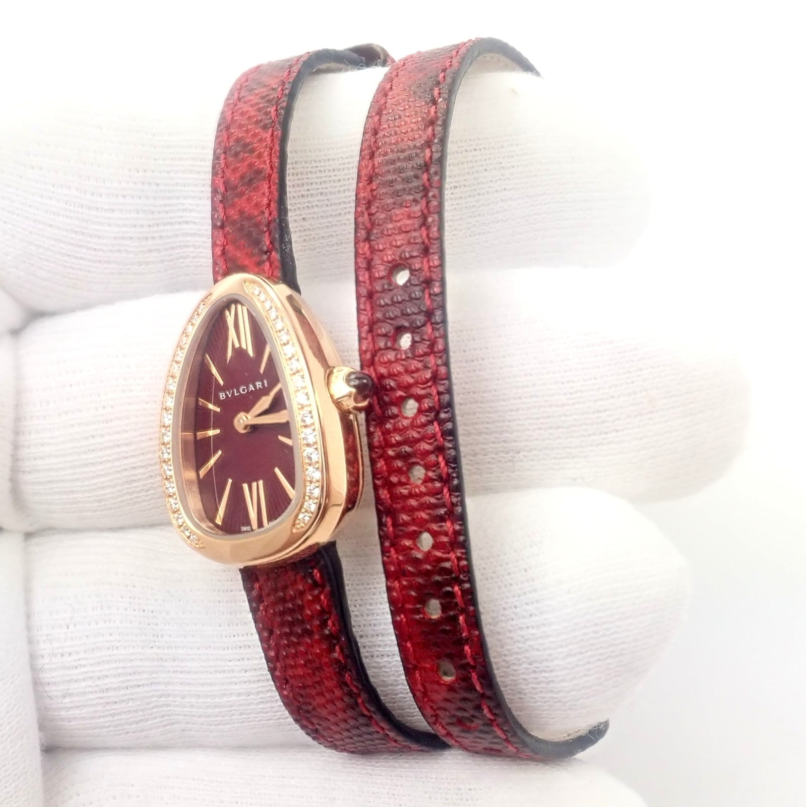 Bulgari 18k Rose Gold Diamond Tubogas Red Serpenti Snake Watch + Band
