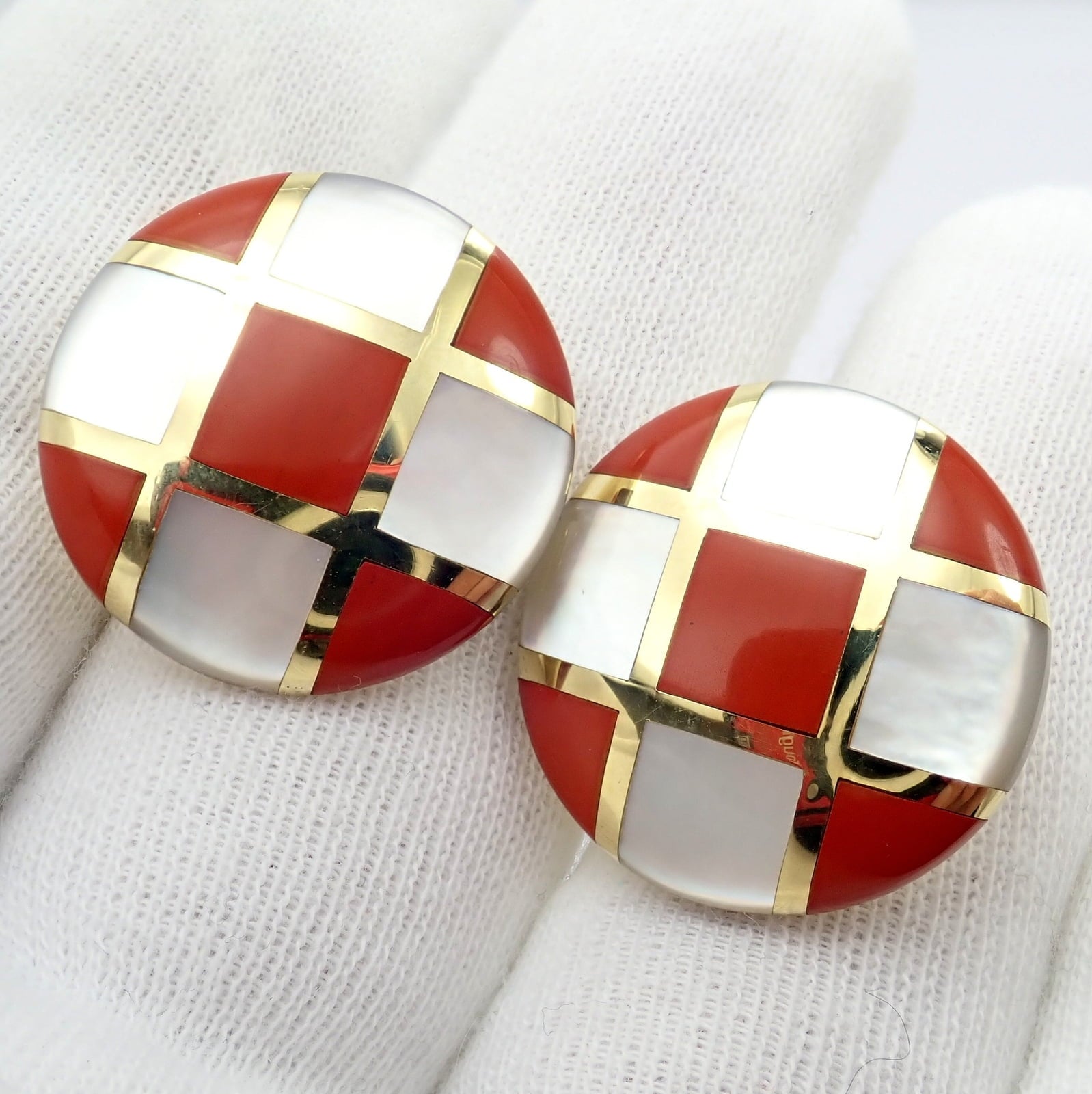 Tiffany & Co. Jewelry & Watches:Fine Jewelry:Earrings Tiffany & Co Cummings 18k Gold Mother of Pearl Carnelian Checkerboard Earrings