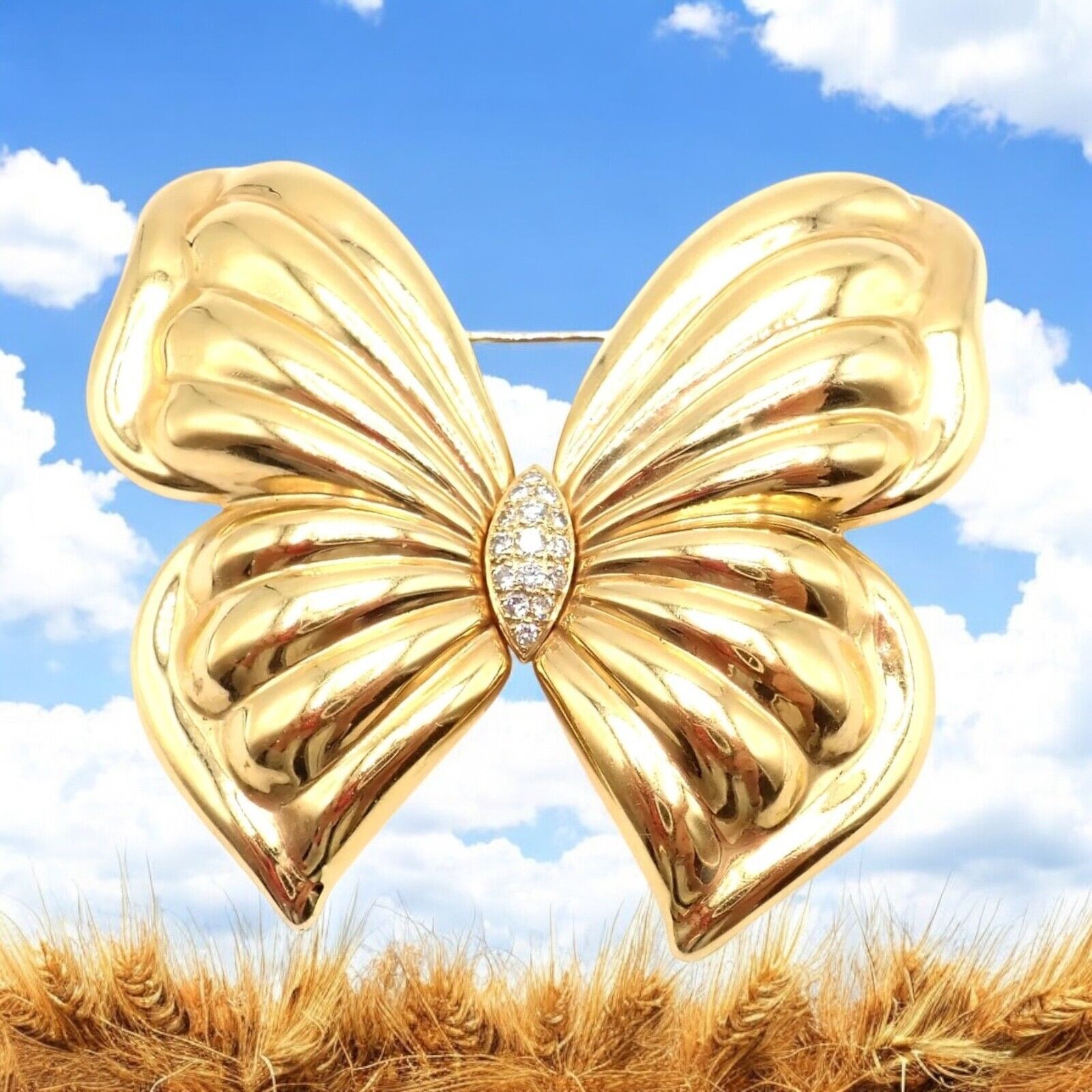 Authentic! Van Cleef & Arpels 18k Yellow Gold Extra Large Butterfly Pin Brooch | Fortrove