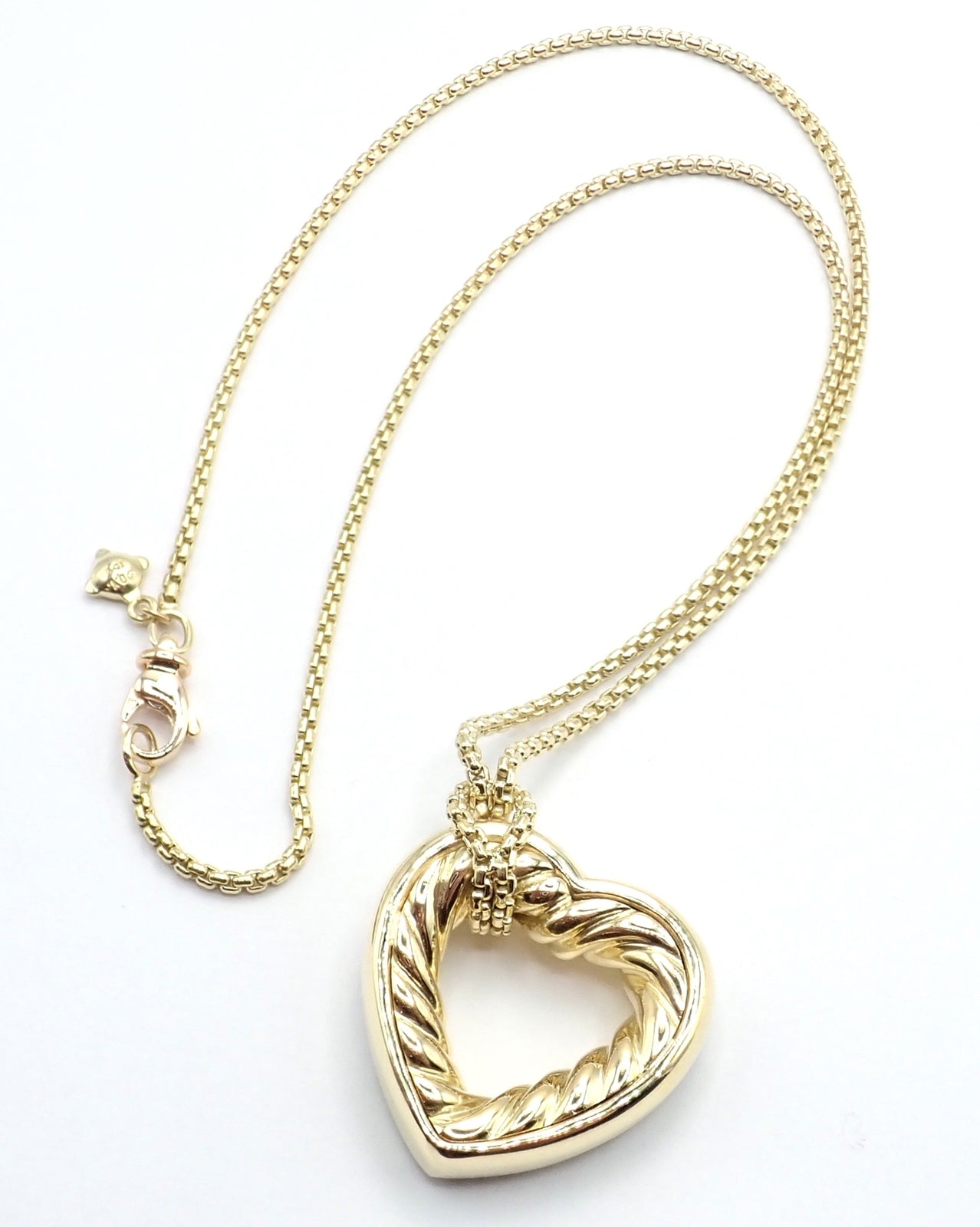 David Yurman Cable 18k Yellow Gold Diamond Large Heart Pendant Chain Necklace | Fortrove