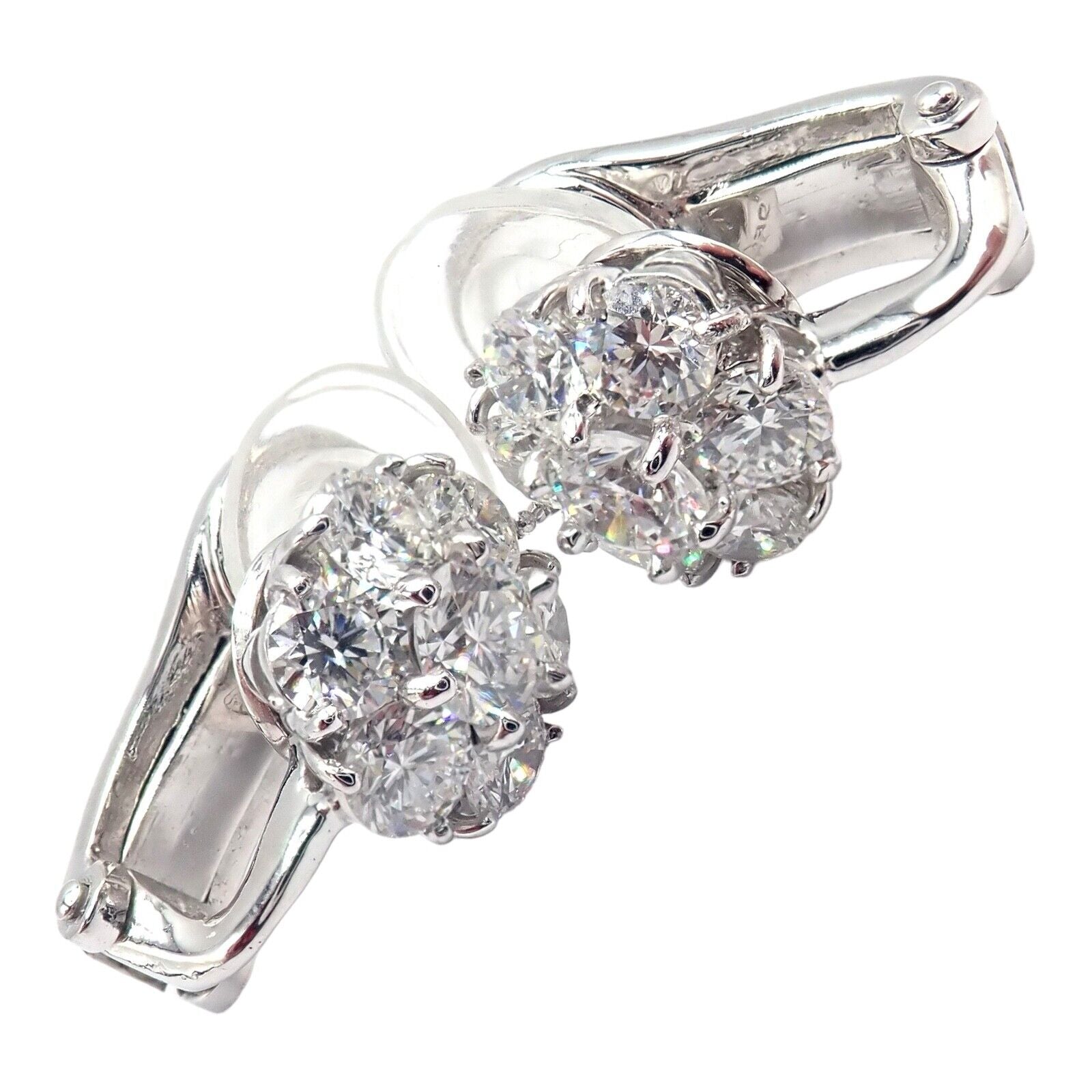 Authentic! Van Cleef & Arpels Platinum Diamond Fleurette Flower Earrings | Fortrove