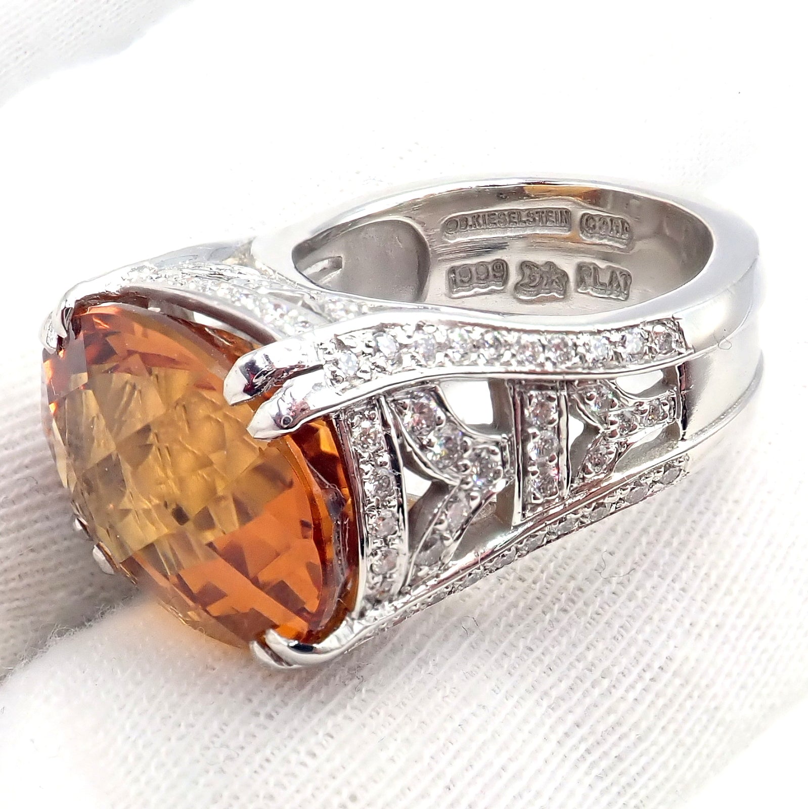 Kieselstein Cord Platinum 2.5ct Diamond Golden Citrine Cockatil Ring 1999 sz 6.5 | Fortrove