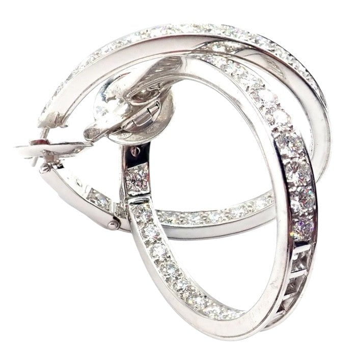Authentic! Van Cleef & Arpels 18k White Gold Diamond Large Hoop Earrings | Fortrove