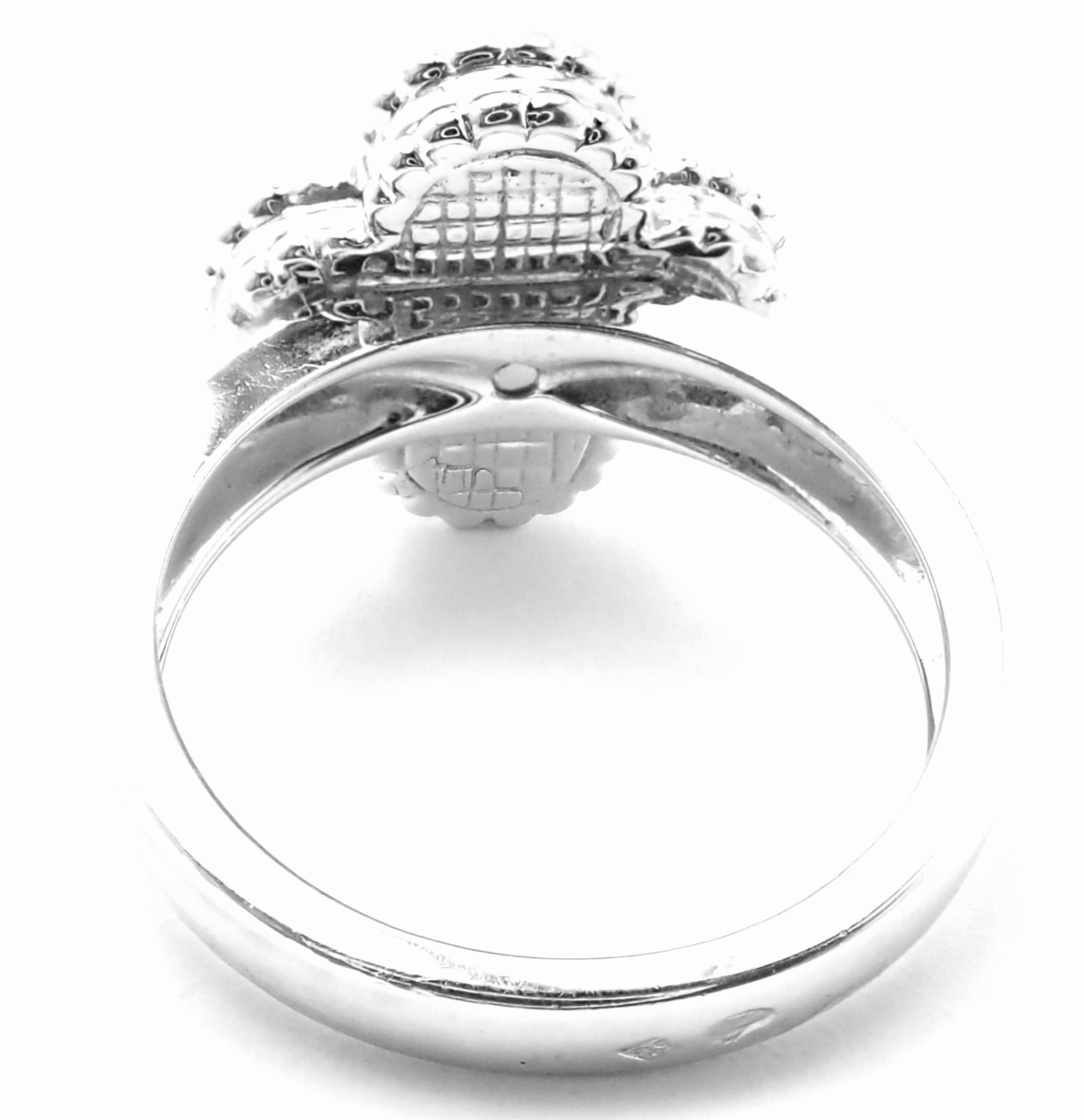 Authentic! Van Cleef & Arpels Alhambra 18k White Gold Pink Opal Diamond Ring | Fortrove