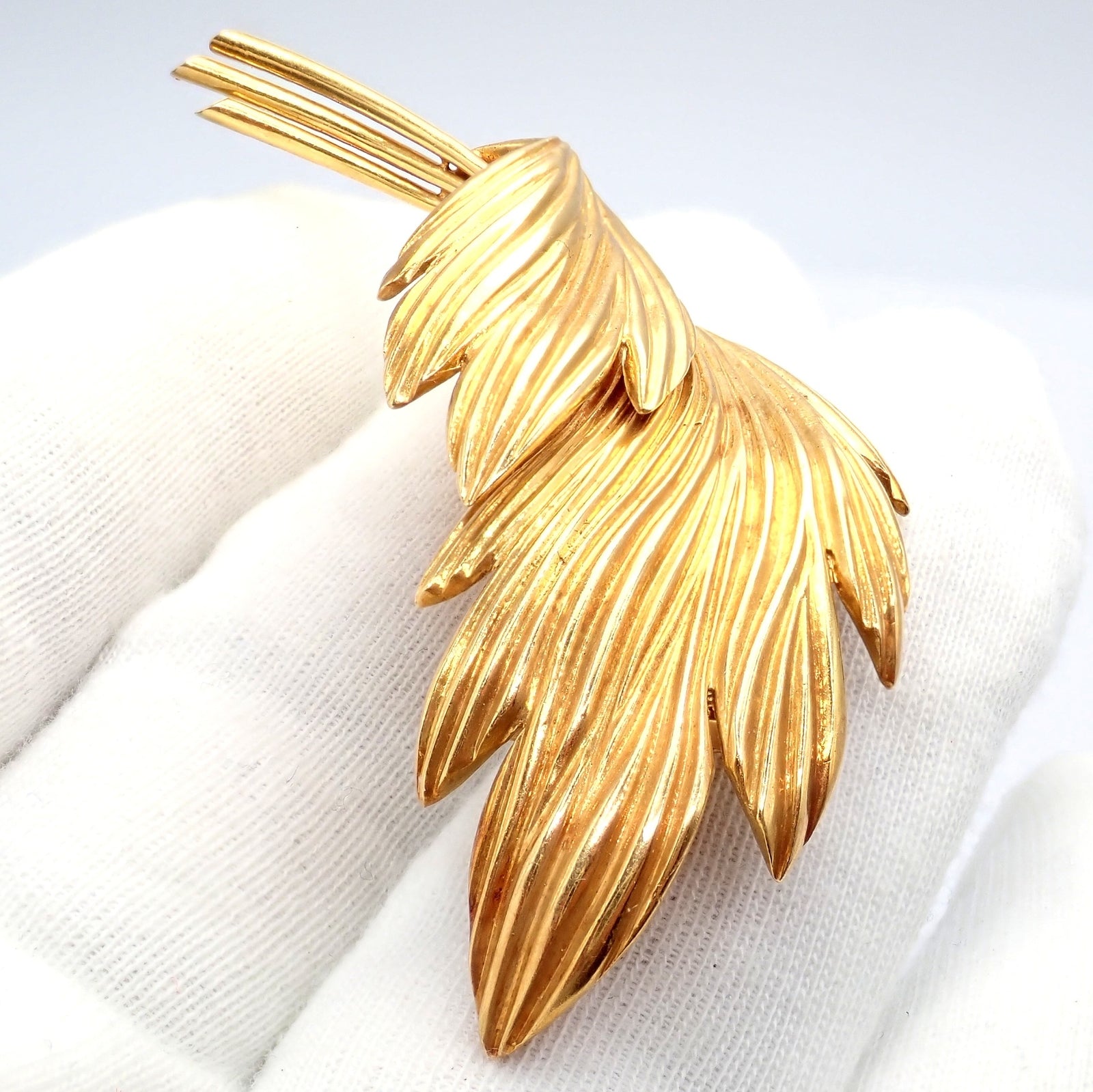 Vintage! Tiffany & Co. 18k Yellow Gold French Leaf Large Pin Brooch | Fortrove