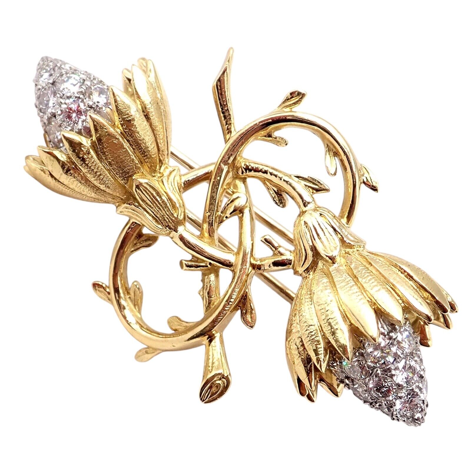 Authentic! Tiffany & Co Schlumberger 18k Yellow Gold Platinum Diamond Pin Brooch | Fortrove