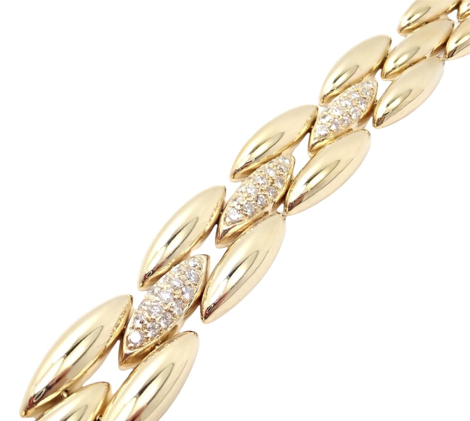 Authentic! Cartier 18k Yellow Gold Diamond Three Row Gentiane Rice Link Necklace | Fortrove