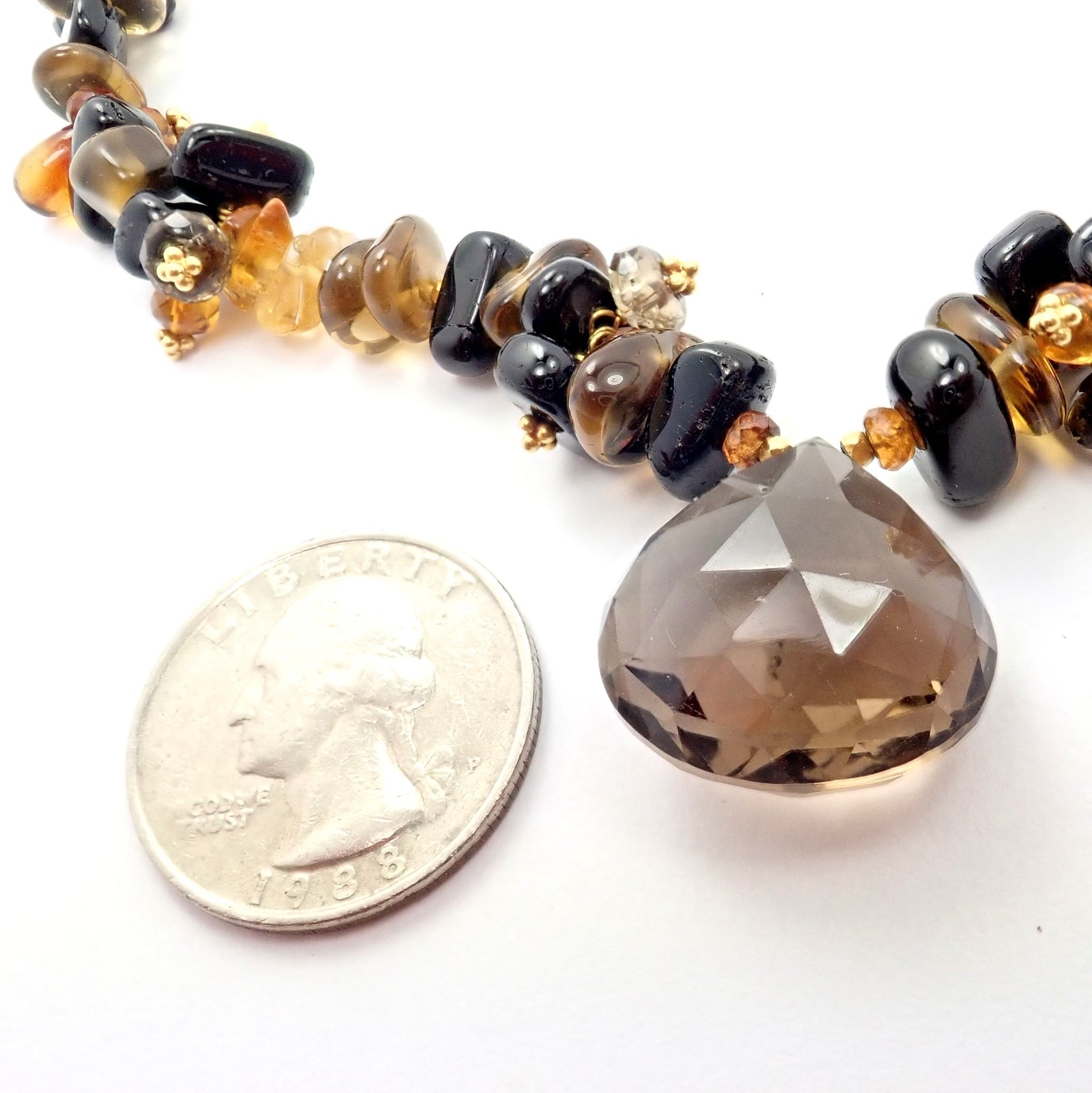 Laura Gibson 18k Yellow Gold Briolette Smokey Topaz Onyx Bead Large Necklace | Fortrove